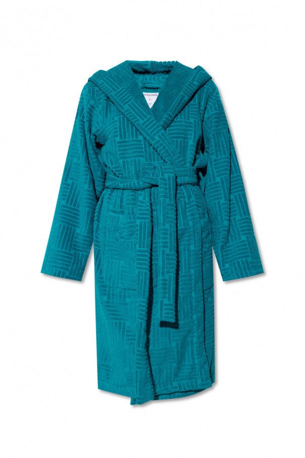 image of Bottega Veneta O1Loc1C0424 656096 Intreccio Pattern Cotton Bathrobe In Blue, Men's (Size Medium)