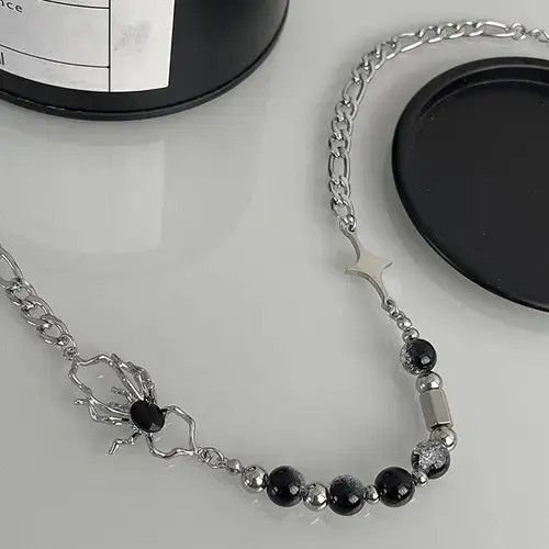 Designer × Jewelry Titanium Steel Spider Crystal Beads Necklace for Men Women Size ONE SIZE - 3 Thumbnail