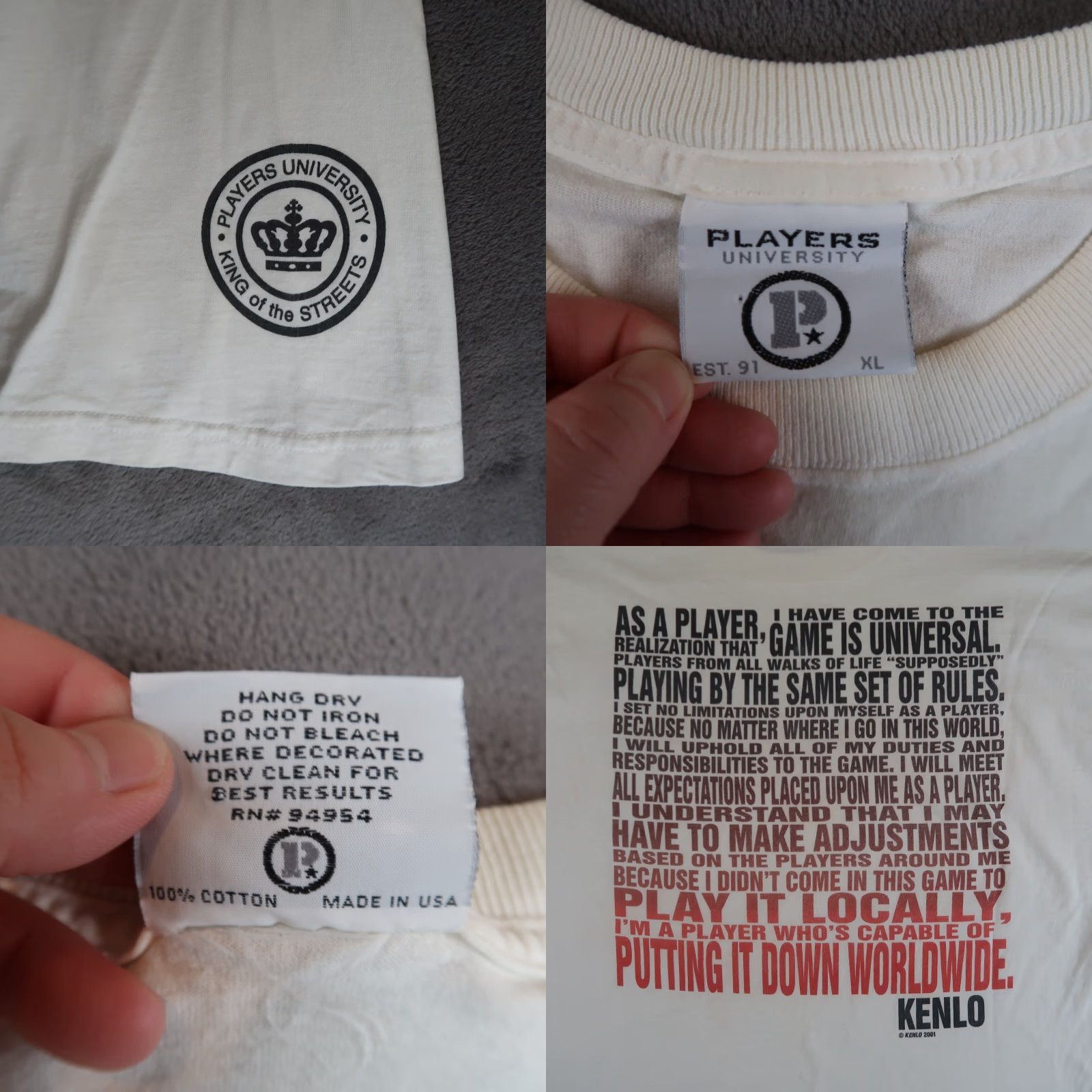 Vintage VINTAGE Player University T-Shirt 2001 Graphic Print White Size XL Mens Size US XL / EU 56 / 4 - 8 Thumbnail