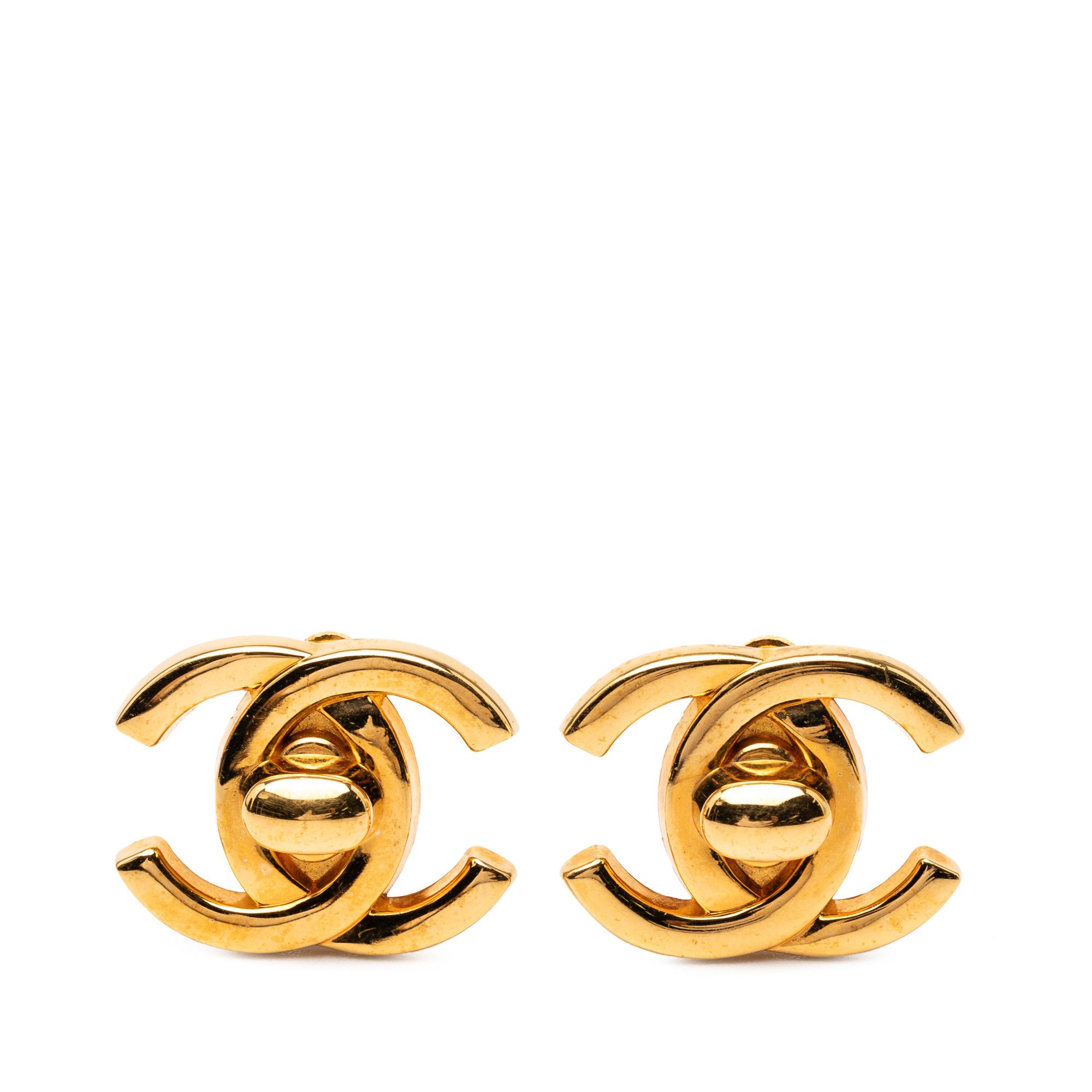 Chanel Chanel Gold Plated CC Turn Lock Clip on Earrings Size ONE SIZE - 1 Thumbnail