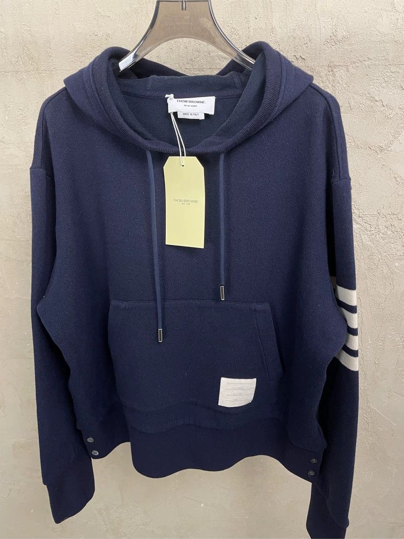 Thom Browne Thom browne Dark blue four-striped cashmere hoodie 2504-Nex Size US M / EU 48-50 / 2 - 3 Thumbnail
