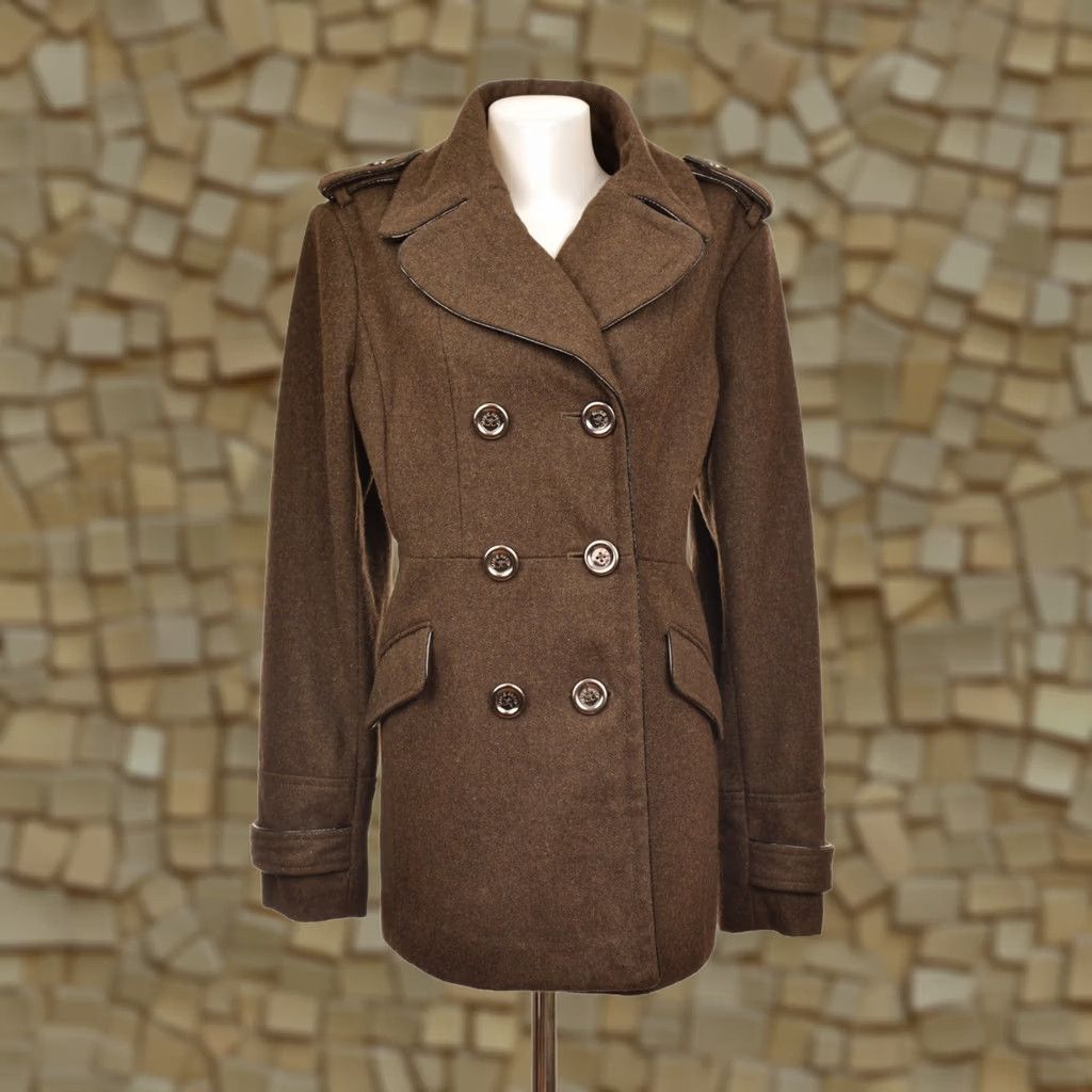 Miss Sixty VINTAGE Miss Sixty M60 Double Breasted Wool Viscose Blend Coat Jacket XL Brown Pea Coat Womens Size XL / US 12-14 / IT 48-50 - 1 Thumbnail