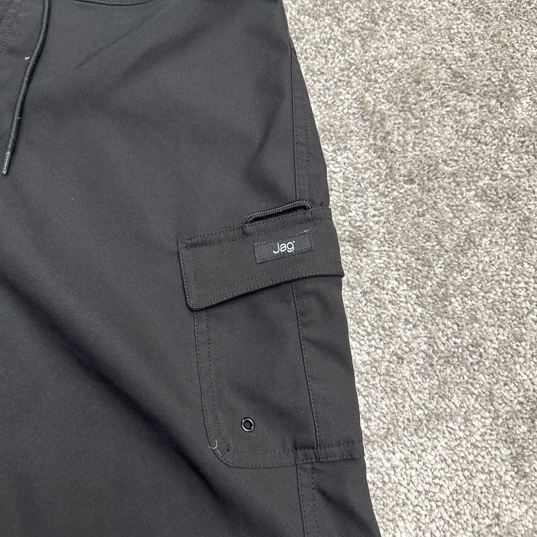 Vintage Jag Cargo Board Shorts Mens Small Black Drawstring Swimming Beach Trunks 34x9 Size US 29 - 3 Thumbnail
