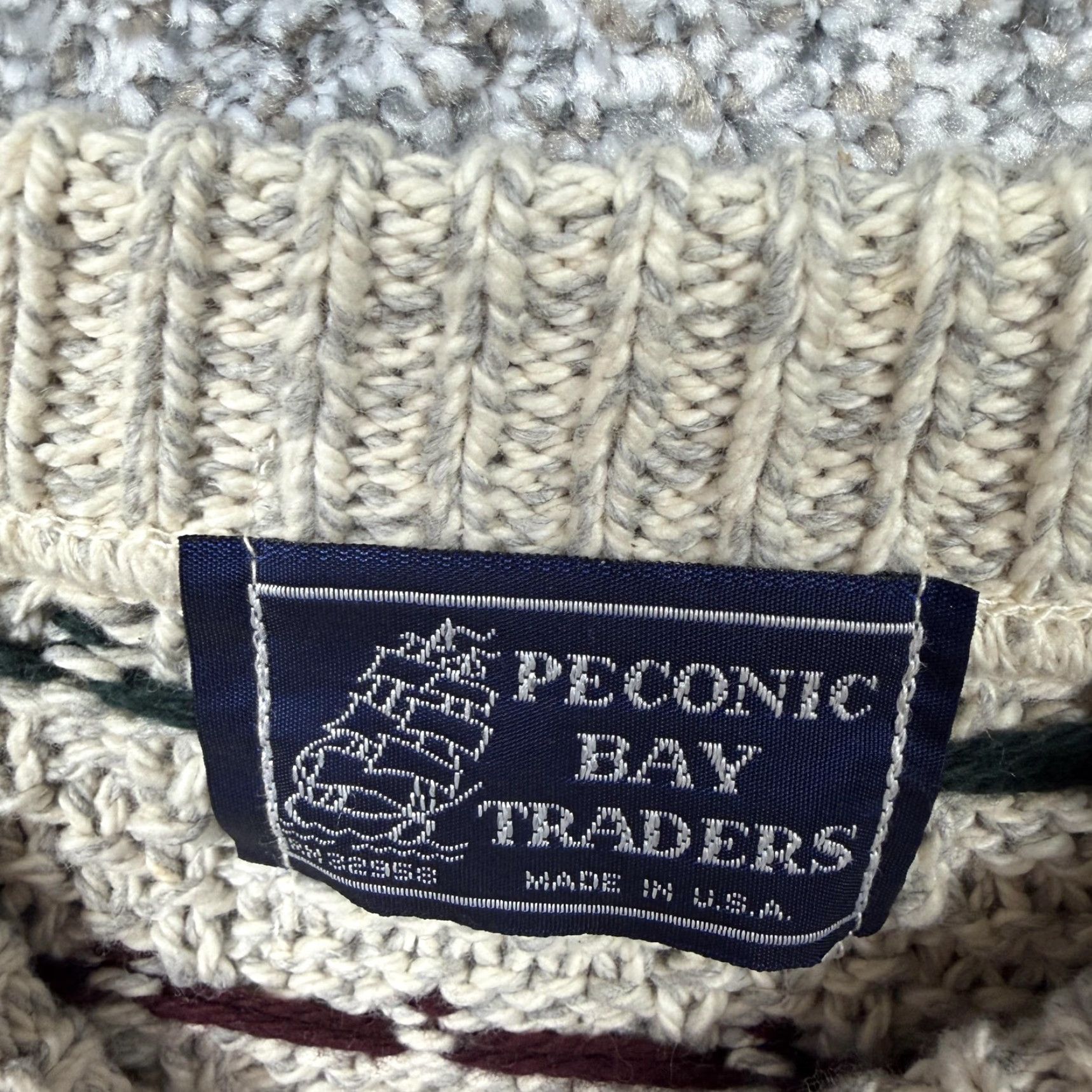 Vintage VINTAGE Peconic Bay Traders Sweater M Beige Geometric Chunky-Knit Heavyweight Mens Crew Neck Pullover, 100% Cotton, Winter, Casual Size US M / EU 48-50 / 2 - 6 Thumbnail