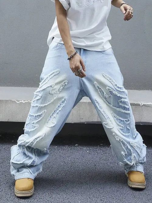 Jean Distressed Baggy Custom Ripped Baby Blue Jeans Size US 32 / EU 48 - 2 Thumbnail