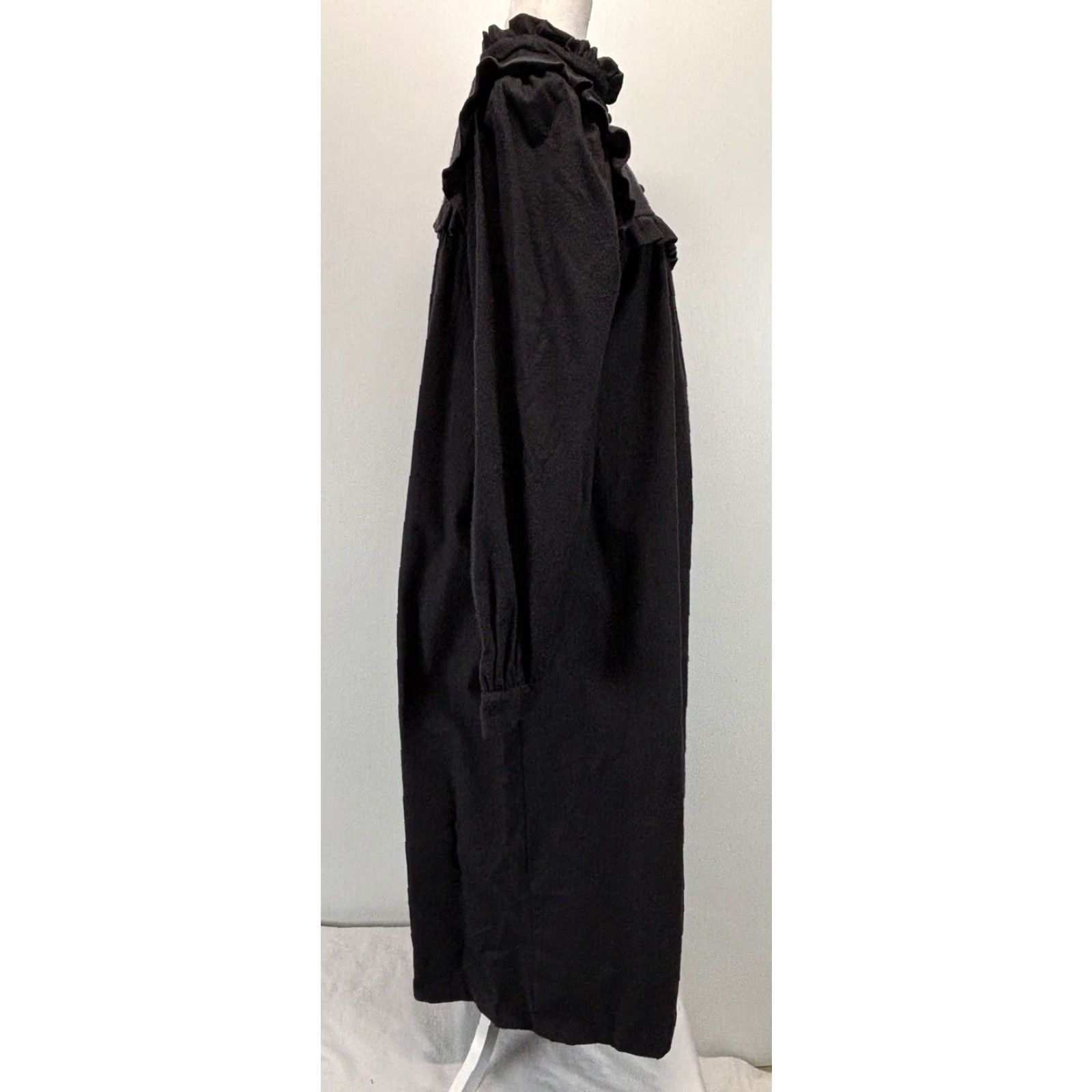 J. Jill VINTAGE J. Jill Flannel Midi Dress Large Black Ruffle Trim Pockets Long Sleeve Womens Size L / US 10 / IT 46 - 4 Thumbnail