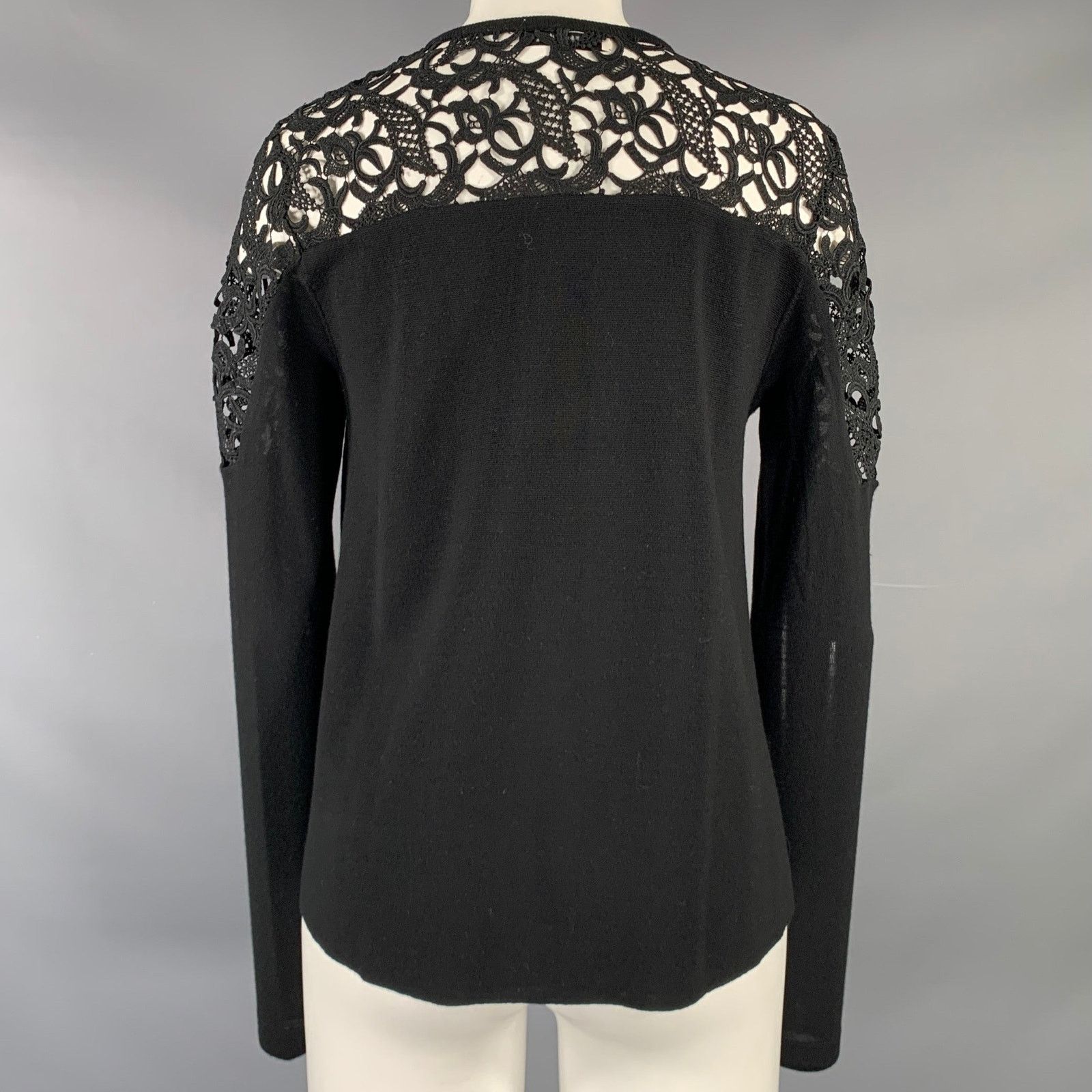 DOROTHEE SCHUMACHER DOROTHEE SCHUMACHER 2 Black Virgin Wool Lace Panel Cardigan Size XS / US 0-2 / IT 36-38 - 4 Thumbnail