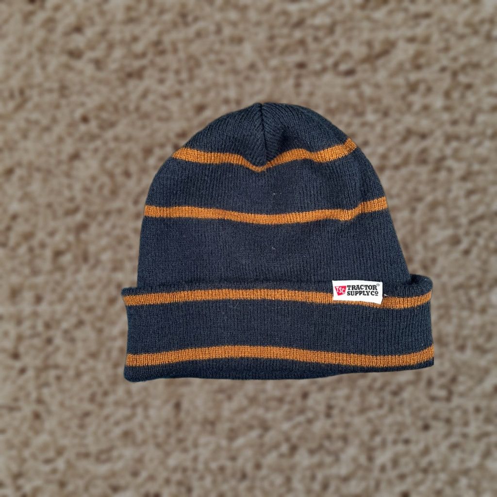 Vintage Artex Knitting Mills Inc Beanie Adult One Size Blue Beige Knit AnimalFeed Acrylic Hats Size ONE SIZE - 1 Thumbnail