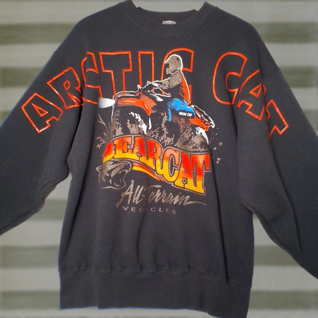 Fruit Of The Loom VINTAGE Arctic Cat Bearcat Sweatshirt Large Graphic Glitter Crewneck USA Mens L Black Cotton Blend Knit Pullover 90s ATV Bearcat Graphic - Vintage 90s Size US L / EU 52-54 / 3 - 1 Thumbnail