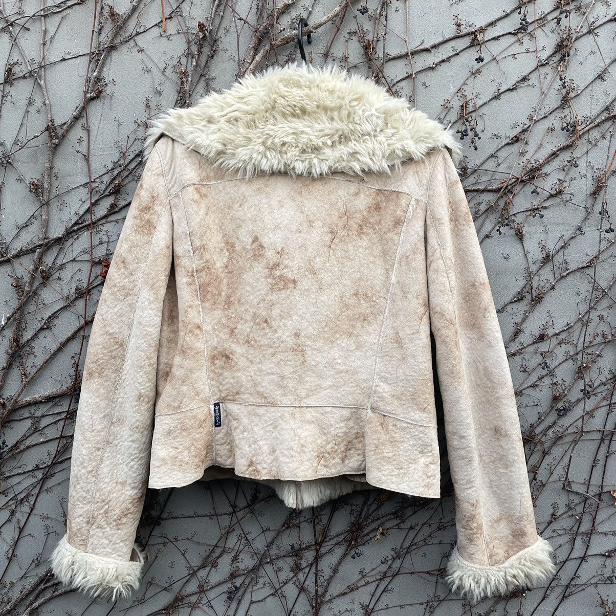 Fur Collar Shearling Beige Denim Jacket With Fur Vintage Armani