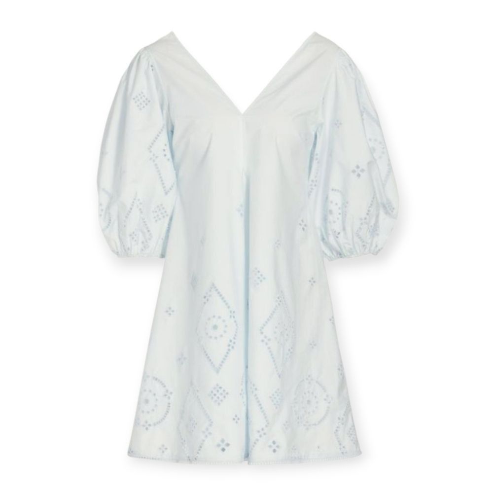Ganni Ganni Broderie Anglaise Puff Sleeve Organic Cotton Mini Dres Size L / US 10 / IT 46 - 3 Thumbnail