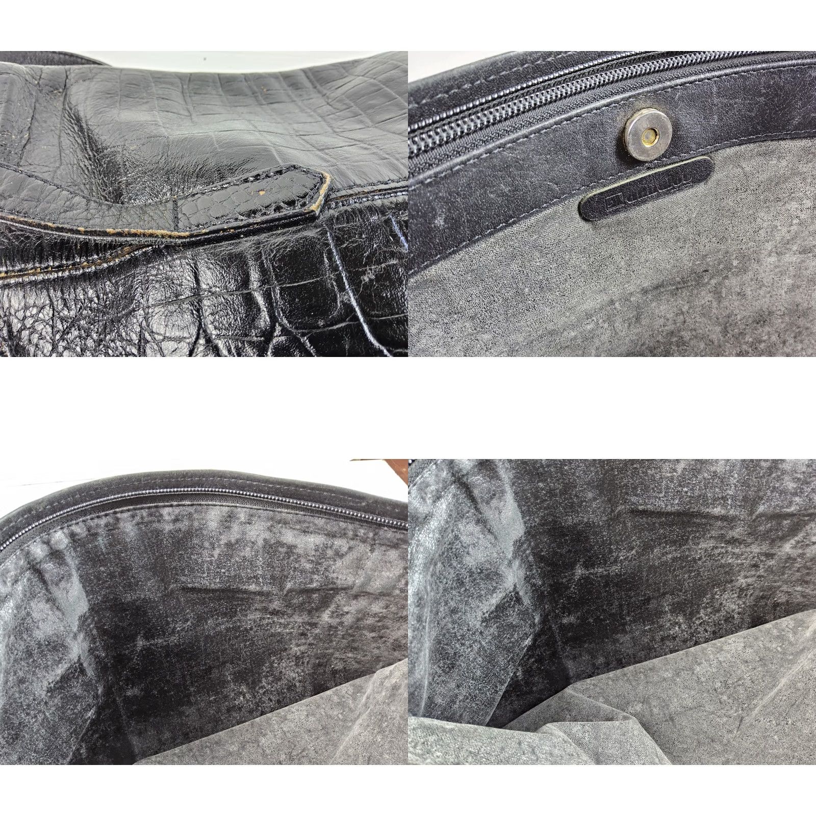 Vintage Annalou Crocodile Embossed Leather Tote Shoulder Handbag Purse Women Leather Tote Black Size ONE SIZE - 9 Thumbnail