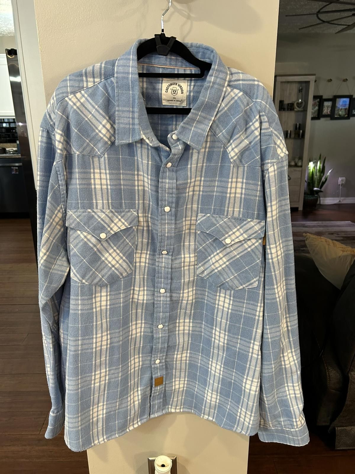 Other Customized Version Men's Light Blue Plaid Button-Up Shirt 3X Size US XXL / EU 58 / 5 - 1 Thumbnail