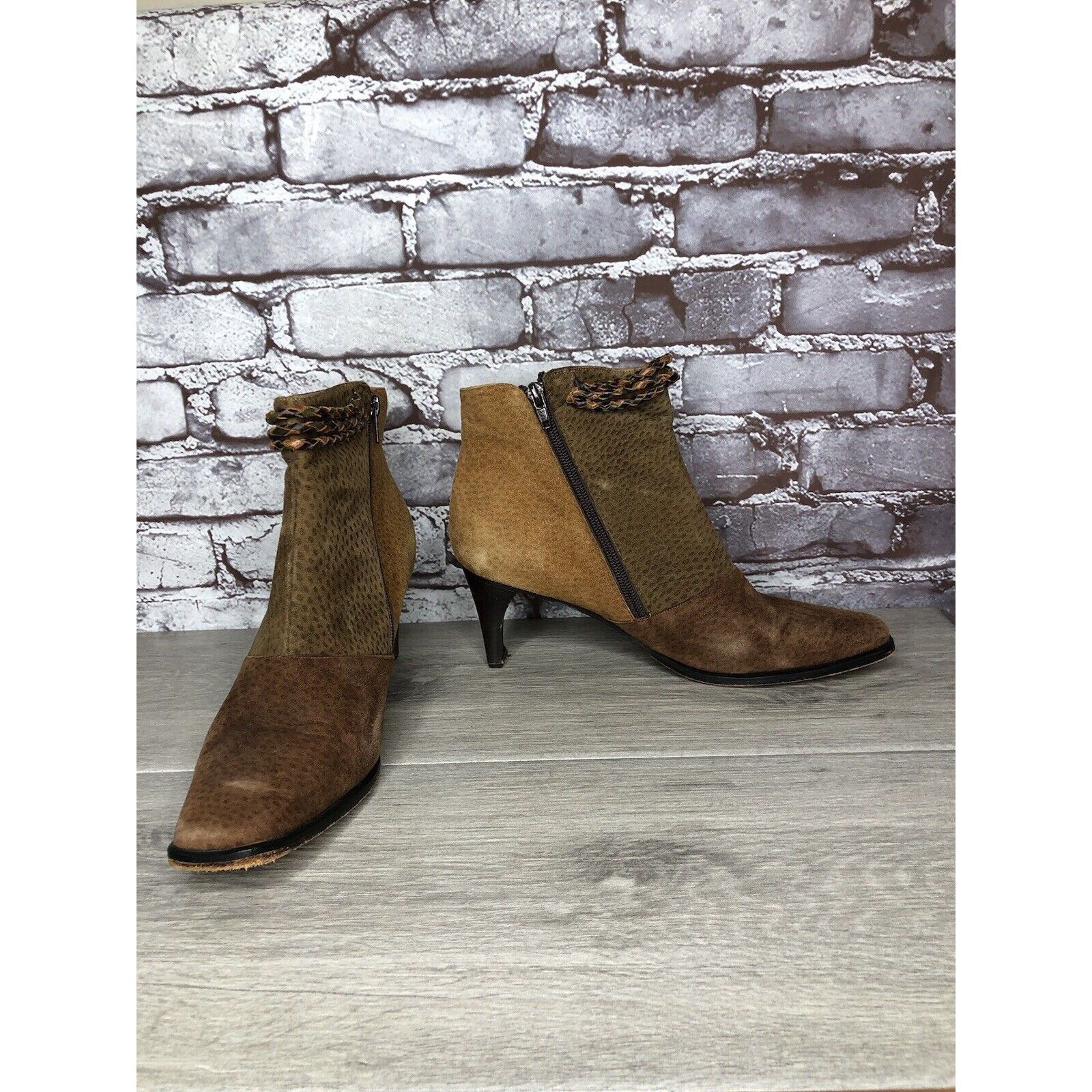 Other CHIARINI Tan Brown Green Suede Leather Double Sided Zipper H Size US 9.5 / IT 39.5 - 8 Thumbnail