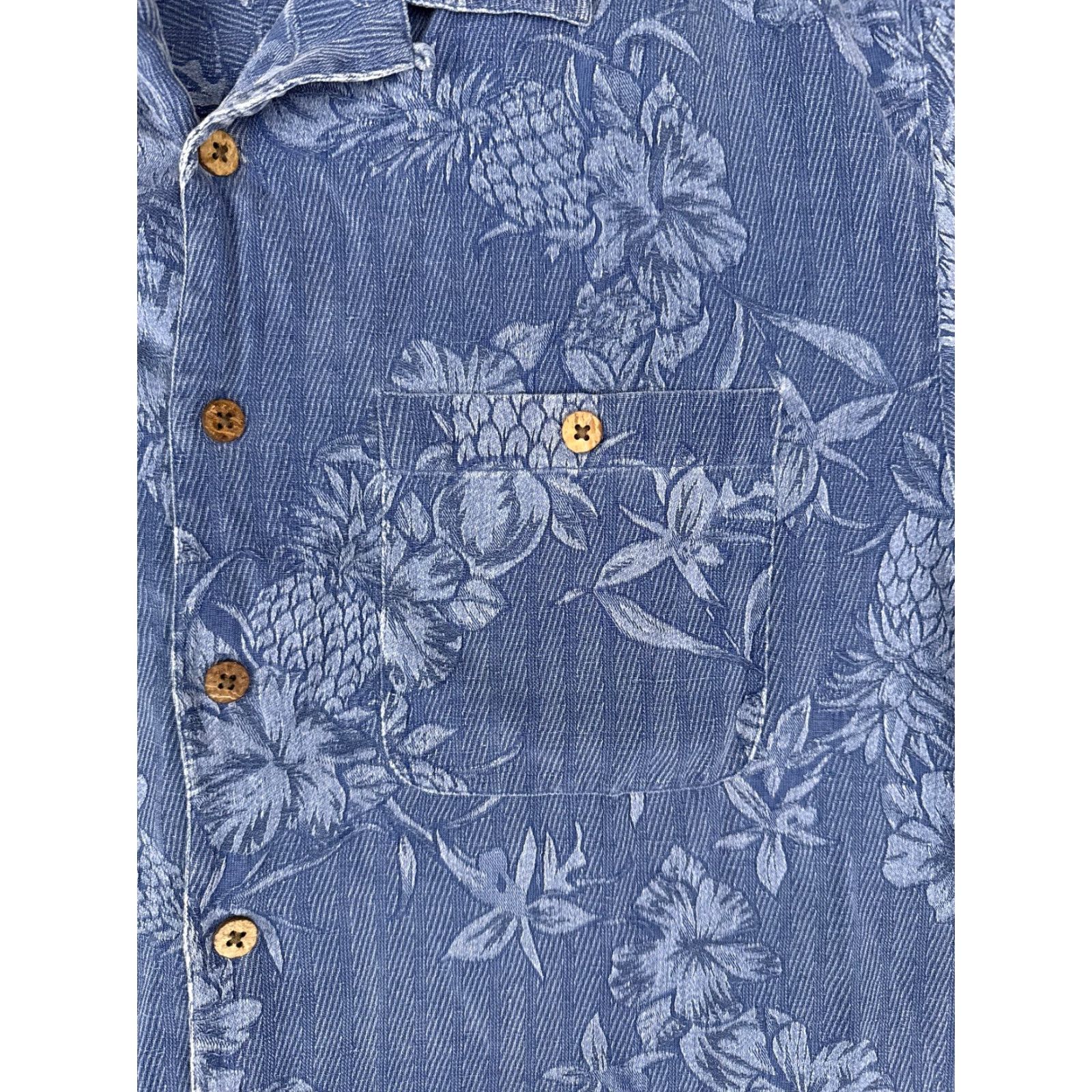 Vintage Island Republic Shirt Men Large Blue Floral Pineapple Silk Button Hawaiian Size US L / EU 52-54 / 3 - 6 Thumbnail
