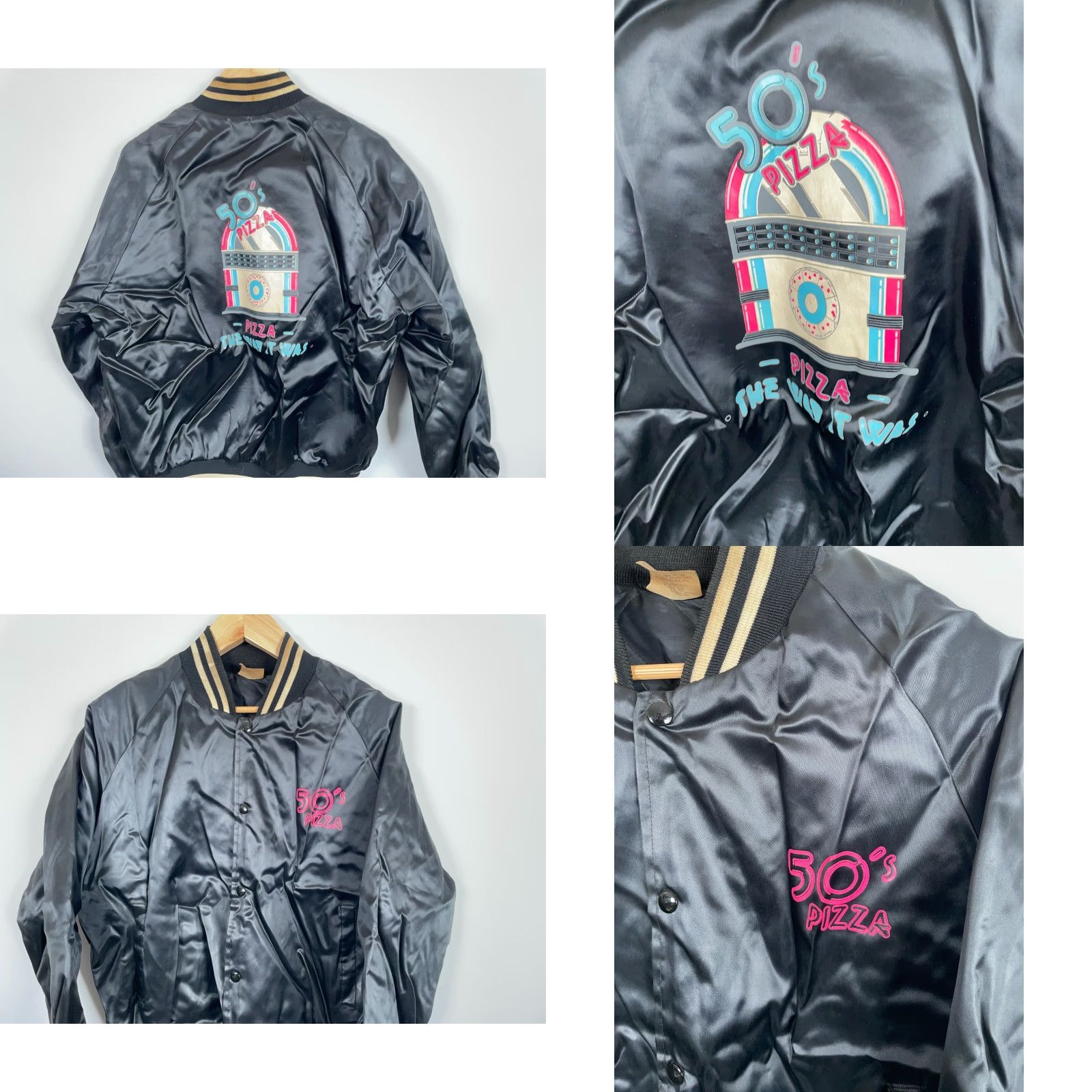 Etro VINTAGE Auburn Bomber Jacket Men L Black Satin Insulated 1950s Pizza Retro Jukebox 80s Hipster Dad - Satin Lined Nylon Shell Quilted Size US L / EU 52-54 / 3 - 9 Thumbnail