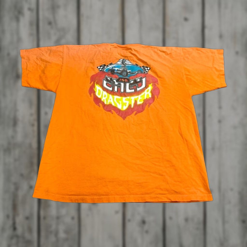 VINTAGE JNCO Dragster Single Stitch T Shirt Orange 90s XL Men Crew Neck Stitch 25x30 OS?