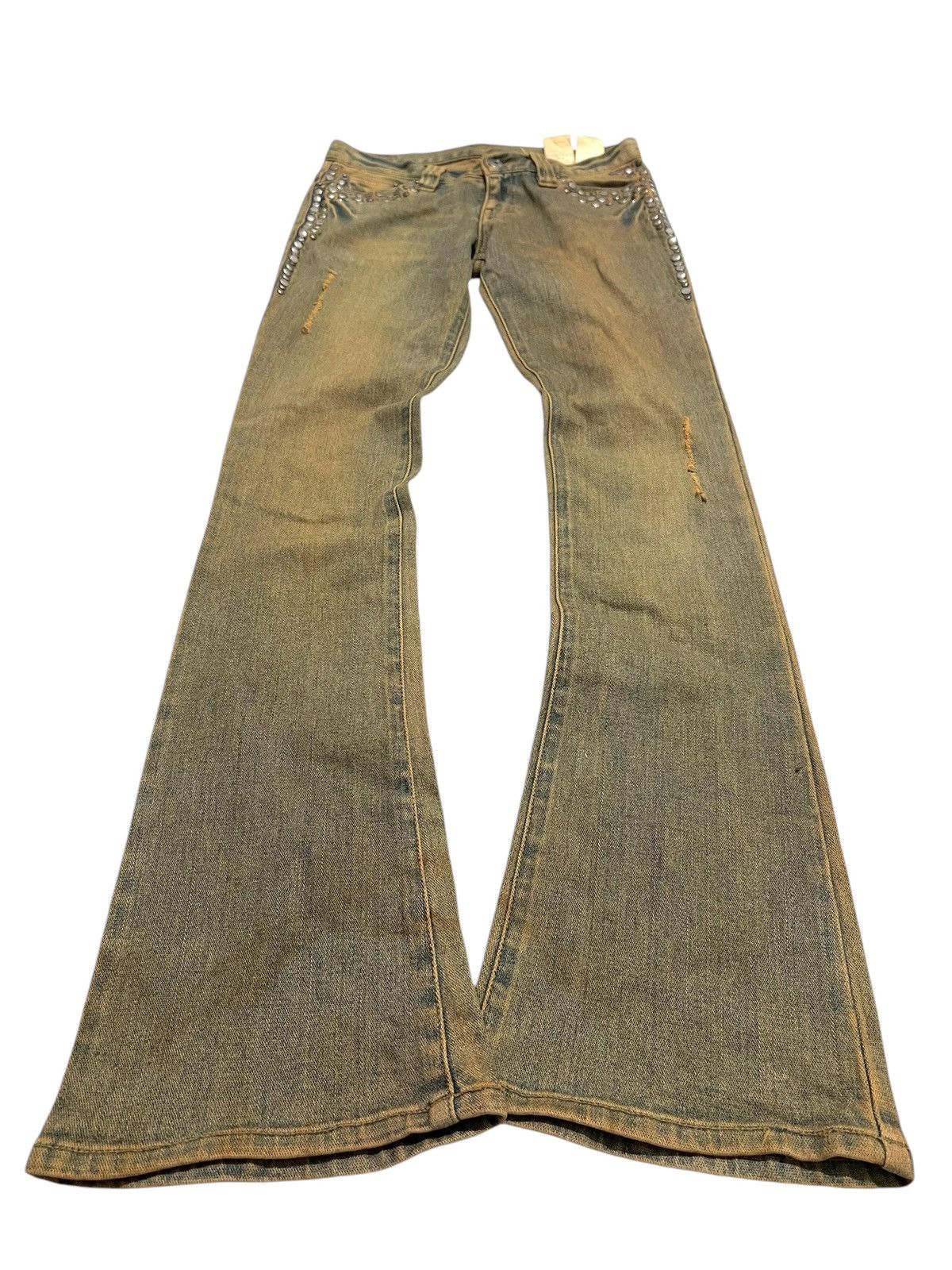 If Six Was Nine × Japanese Brand × Le Grande Bleu (L.G.B.) Ofuon studed mudwash denim Low Rise Flare Jeans Size US 27 - 2 Thumbnail