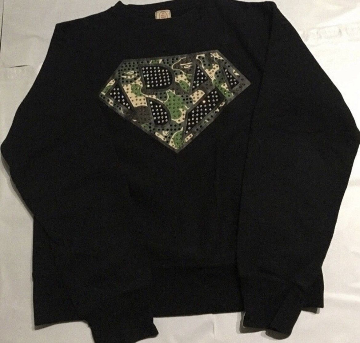 image of Bape Swarovski Crew Neck Sweatshirt in Black, Men's (Size XS)