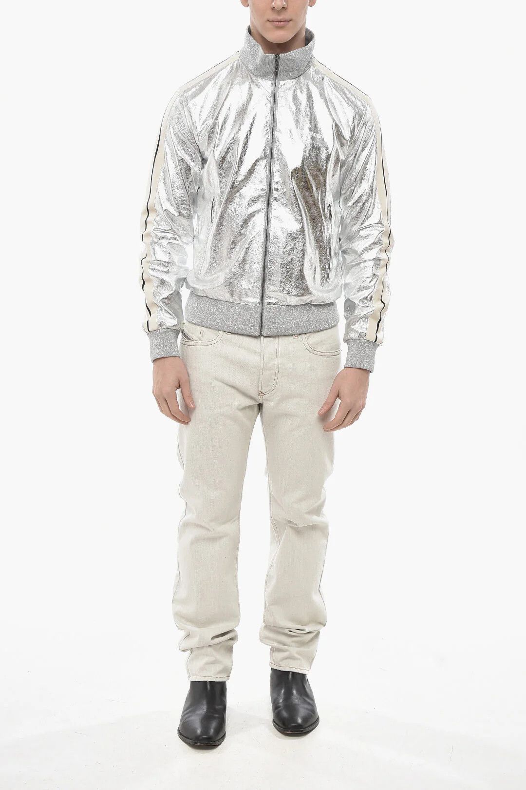 Palm Angels og1mm0326 Lamé Leather Bomber Jacket in Sliver Size US S / EU 44-46 / 1 - 4 Thumbnail