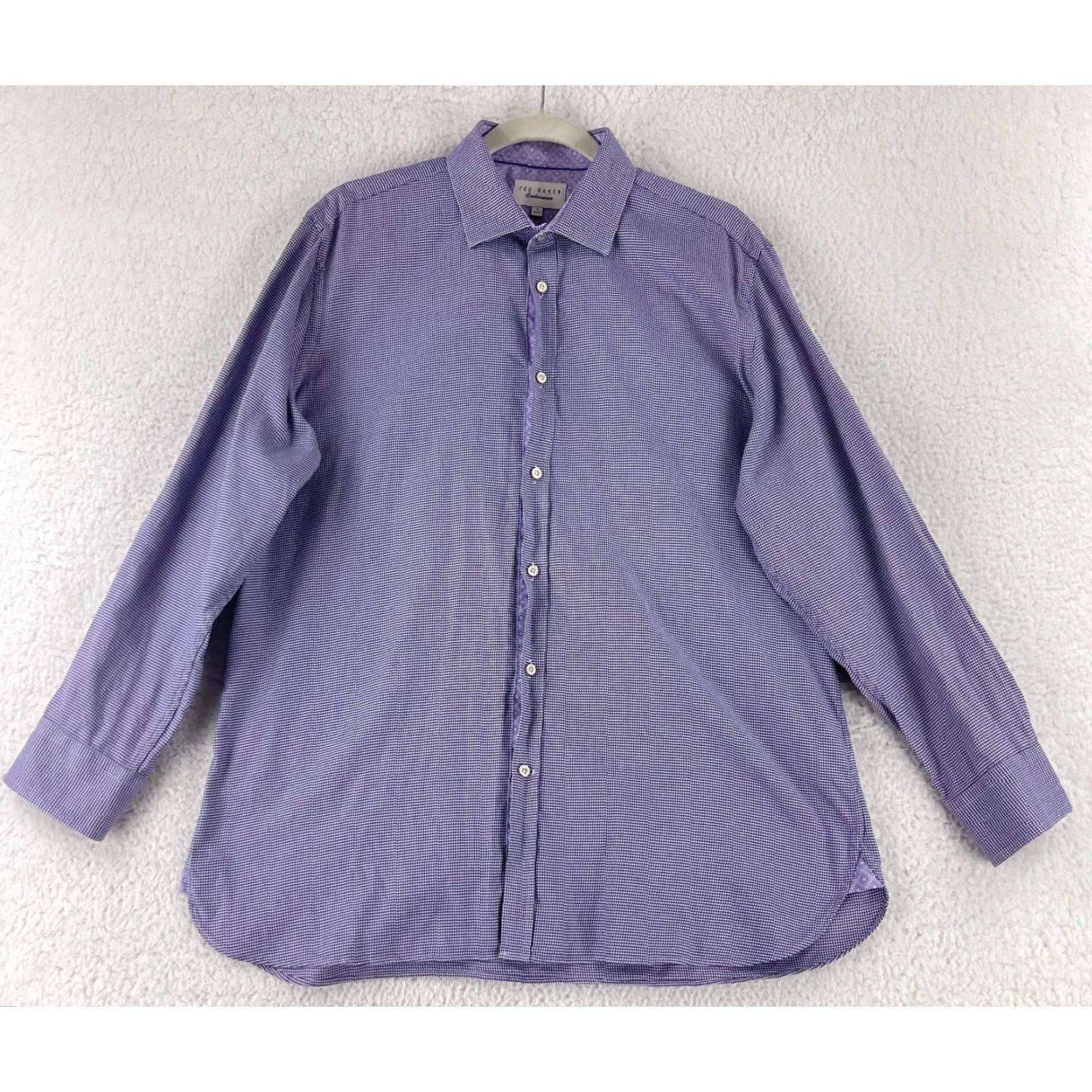 Ted Baker Ted Baker Purple Button-Up Endurance Geo Print Dress Shirt Mens Long Sleeve XL Size 46R - 2 Thumbnail