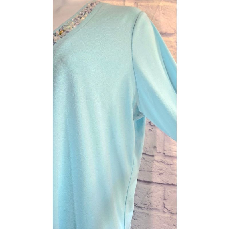 Other Susan Graver Blue Beaded Bodice Top Medium Liquid Knit Size M / US 6-8 / IT 42-44 - 5 Thumbnail