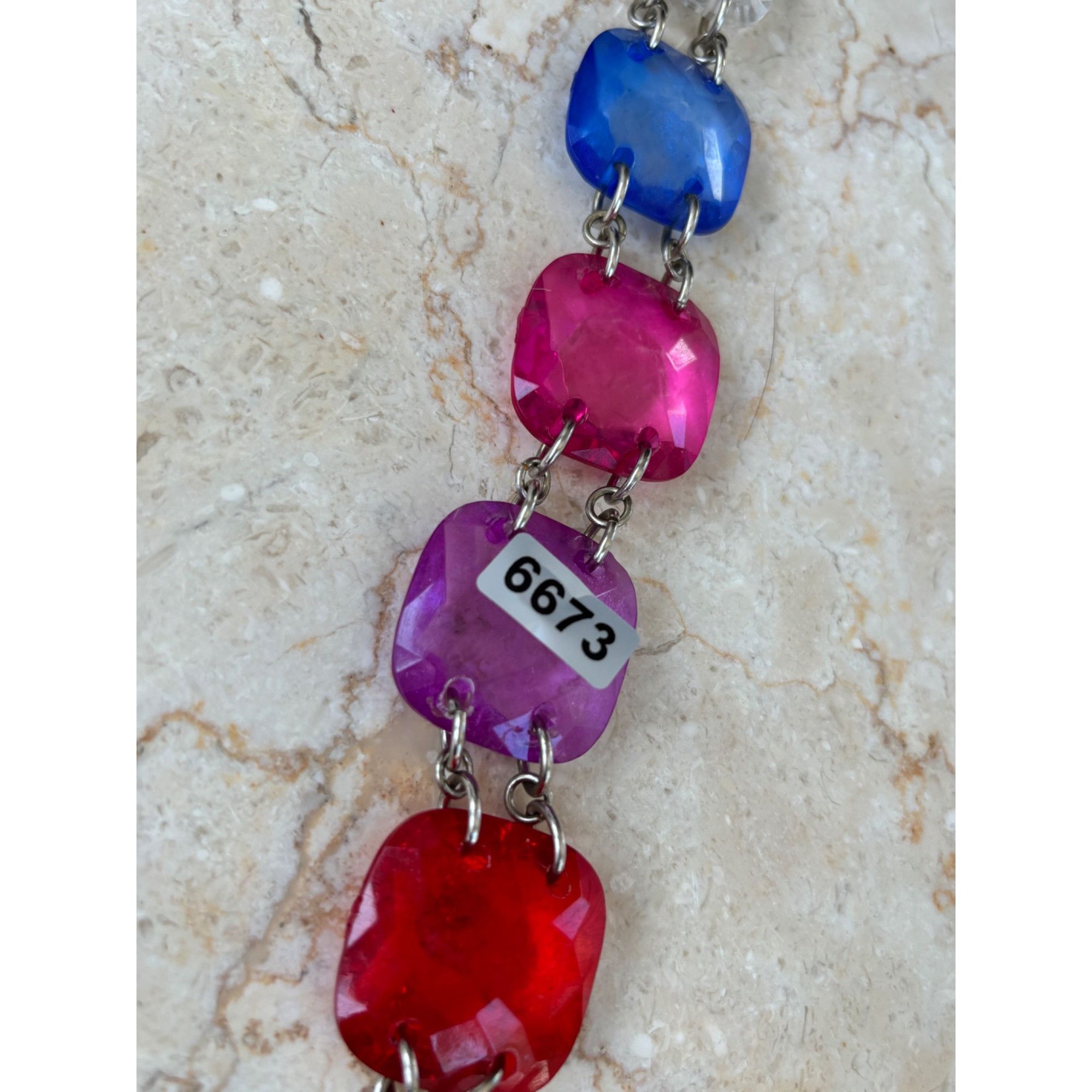 Other Faceted Multicolor Acrylic Square Stone Bracelet With Silver Size ONE SIZE - 3 Thumbnail