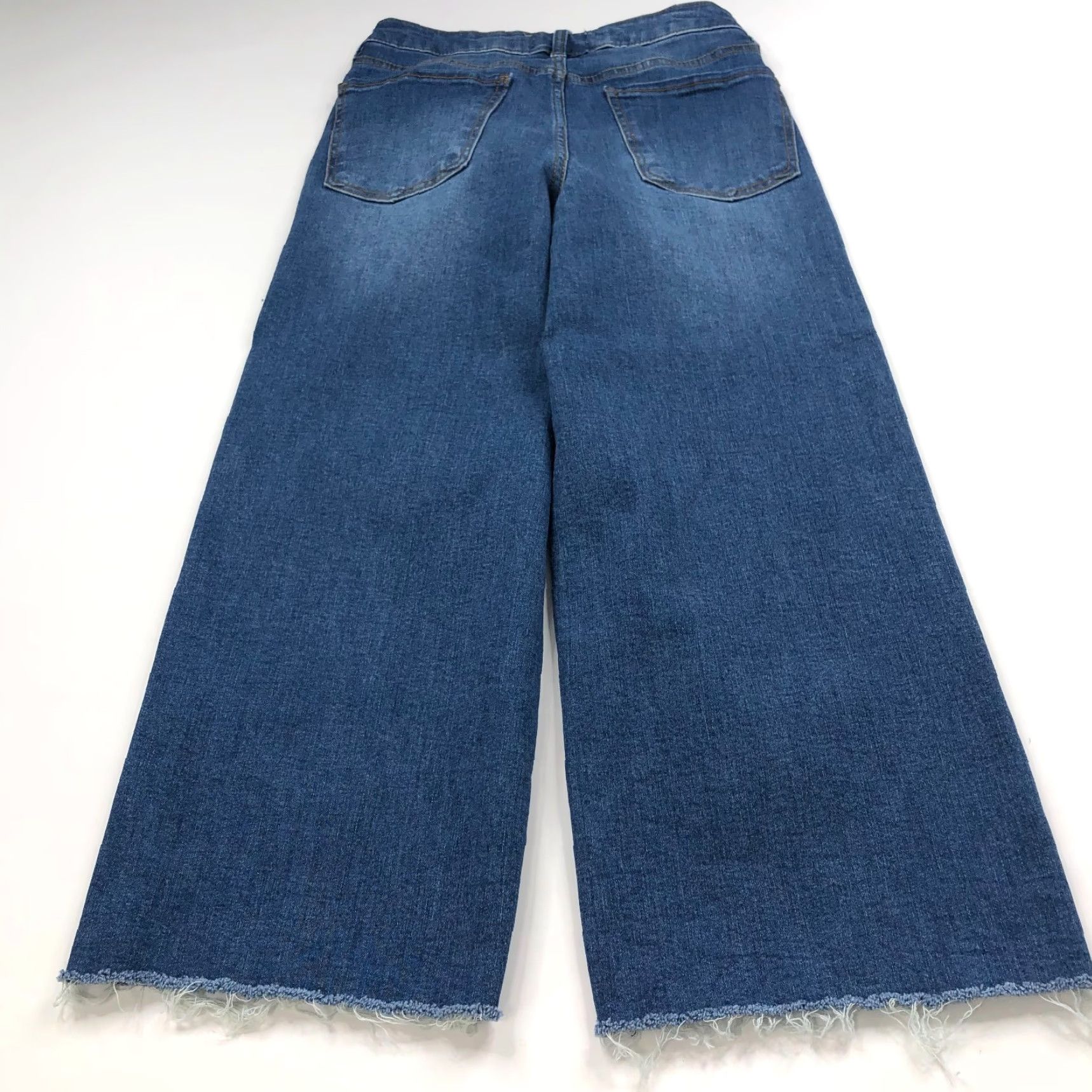 Vintage Oat New York Jeans Wide Leg 6/28 (Fit 28W 24L) High Rise Distressed Cut Off 28W 24L Blue Denim Jeans Size 28" / US 6 / IT 42 - 2 Thumbnail
