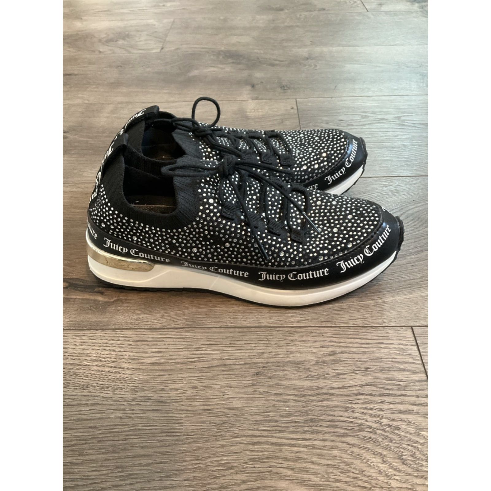 Juicy Couture Juicy Couture Bellamy Embellished Sneakers Women 7.5 Black Crystal Bling Lace Up Athletic Sneaker Comfort Memory Foam Manmade Outsole Textile Upper Size US 7.5 / IT 37.5 - 3 Thumbnail