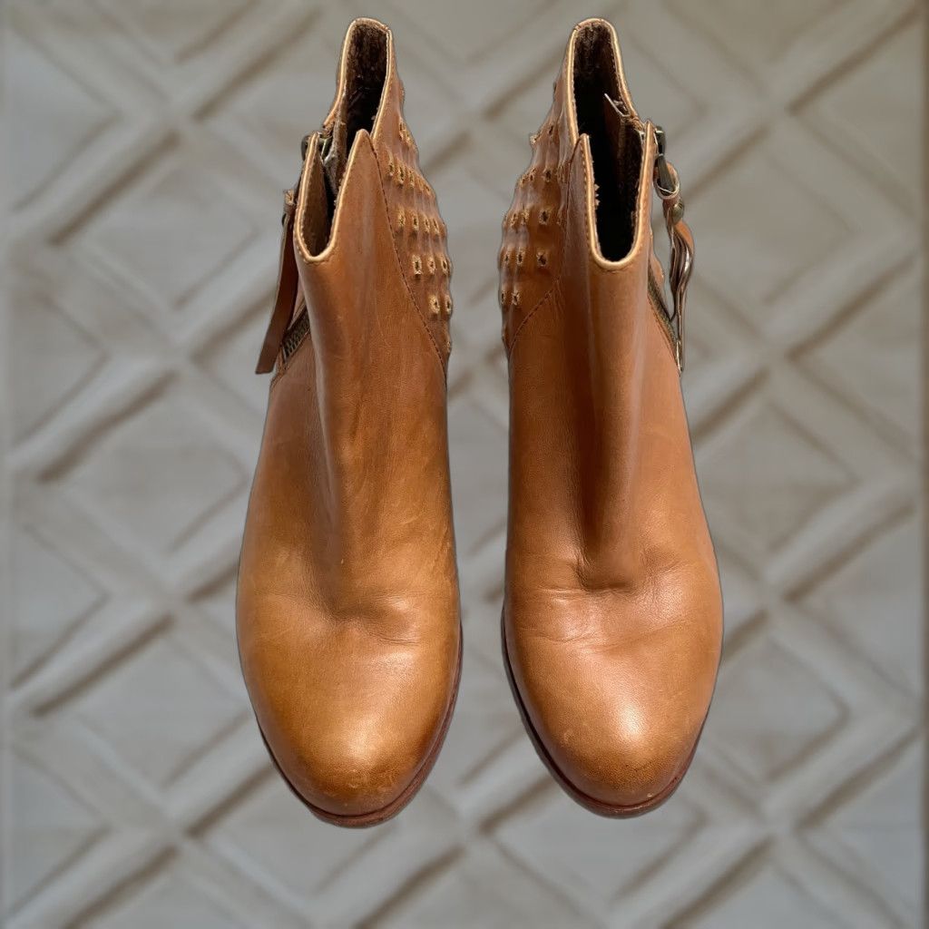 Sam Edelman Sam Edelman Lucille Brown Leather Ankle Boots Womens 6.5 Studded Block Heels Western Style Casual Size US 6 / IT 36 - 1 Thumbnail