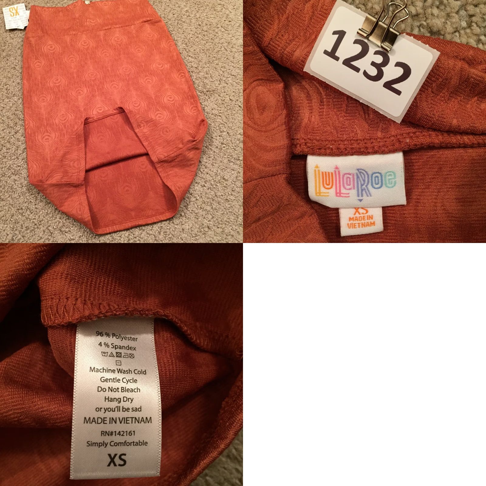 Vintage LuLaRoe Skirt XS Orange Geometric Knee Length Unlined Pull On Women Regular Polyester Spandex Knit Casual Vintage? No. Size 26" / US 2 / IT 38 - 8 Thumbnail