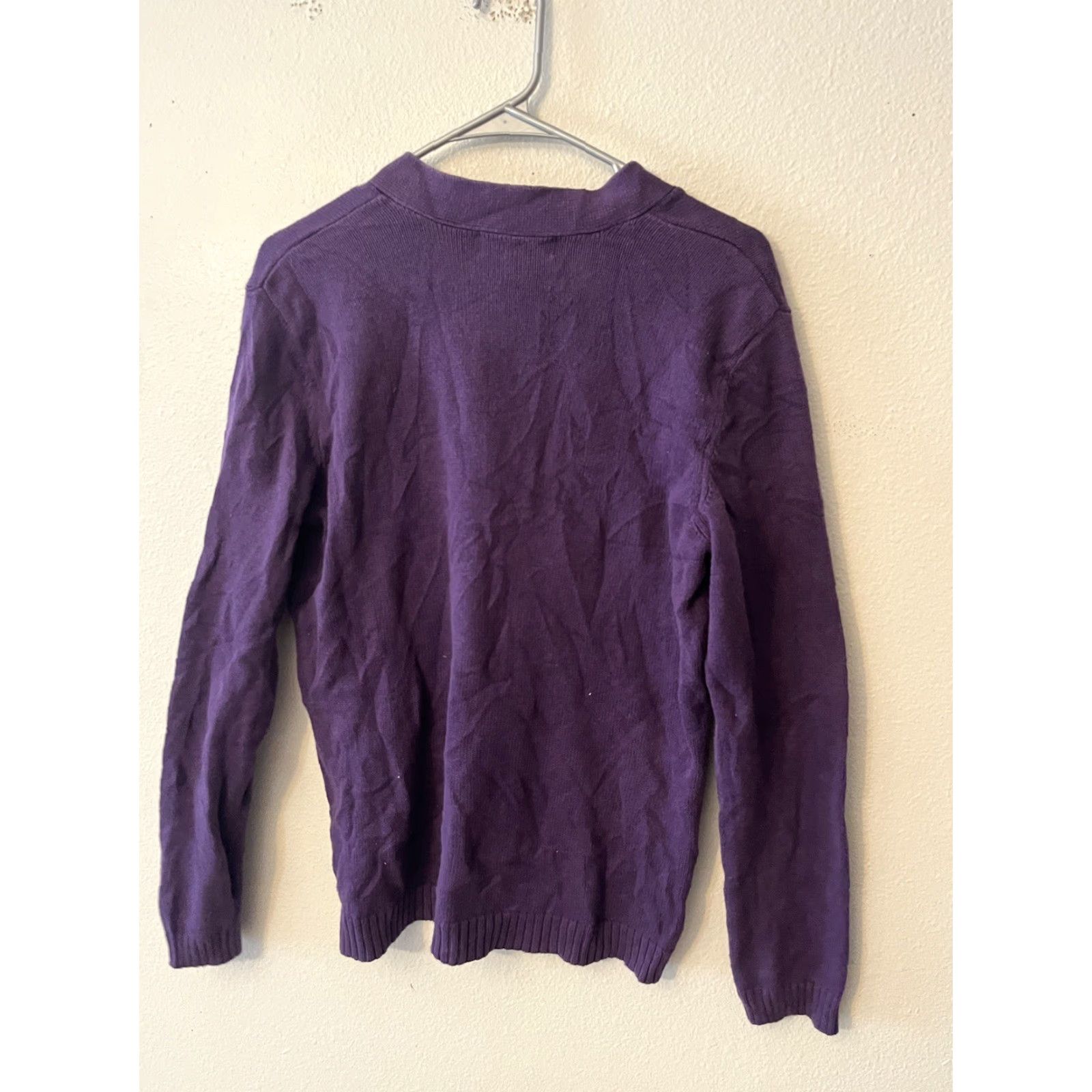 Vintage Karen Scott Womens Sweater Pullover Henley Textured Hardware Buckles Purple Size Medium Size M / US 6-8 / IT 42-44 - 3 Thumbnail