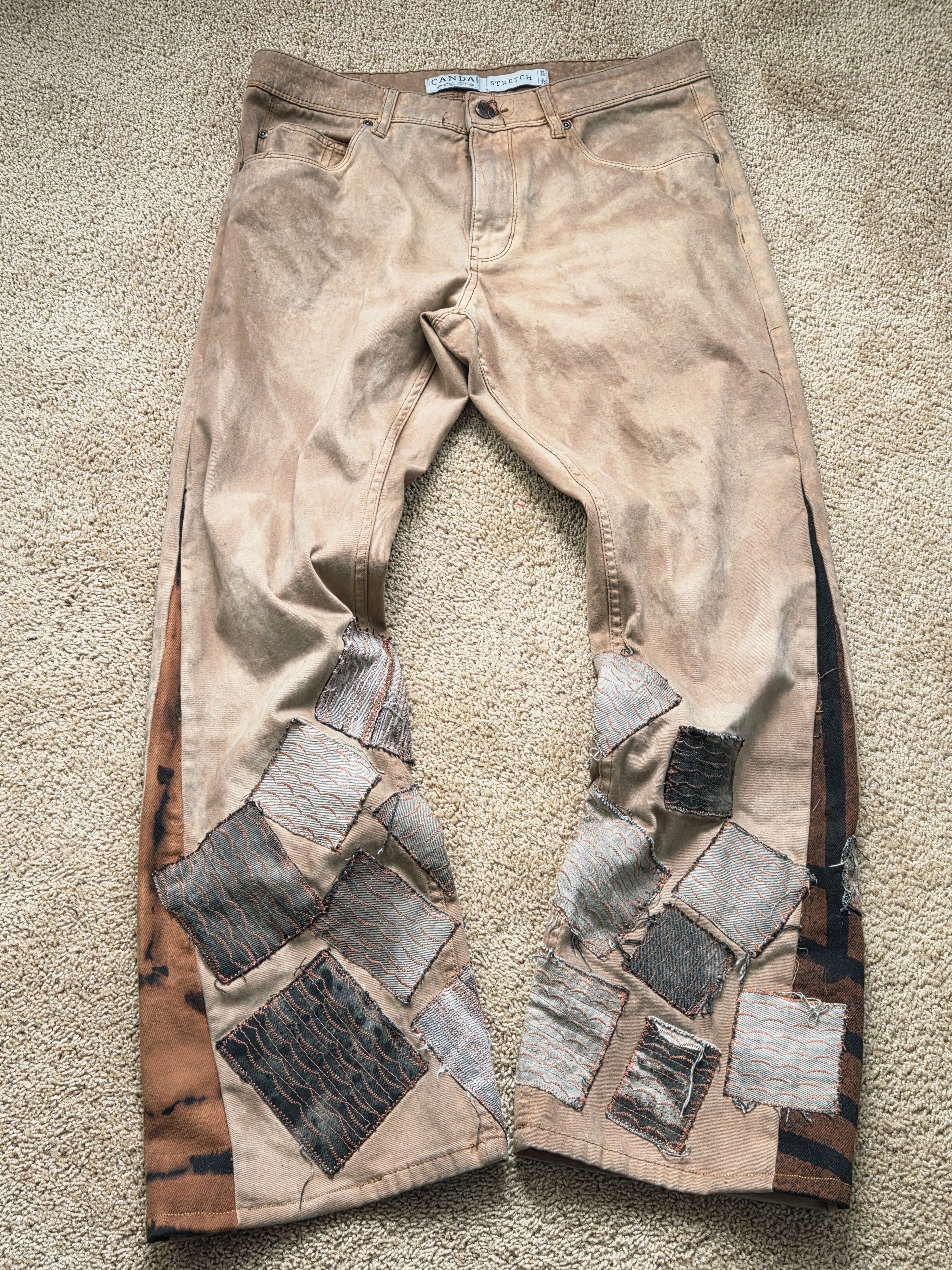 Japanese Brand Custom Hand-Reworked Patchwork Flare Pants Size US 32 / EU 48 - 1 Thumbnail