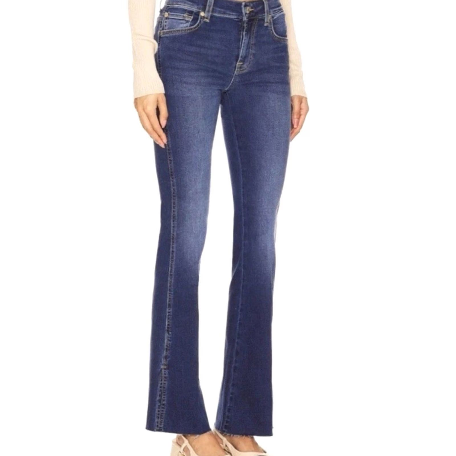 7 For All Mankind 7 For All Mankind Tailorless Bair Duchess With Side Slit Jeans / Sz 28 - Blue Denim, Bootcut, 5-Pocket, High Rise, Dark Wash, Regular Fit Size 28" / US 6 / IT 42 - 2 Thumbnail