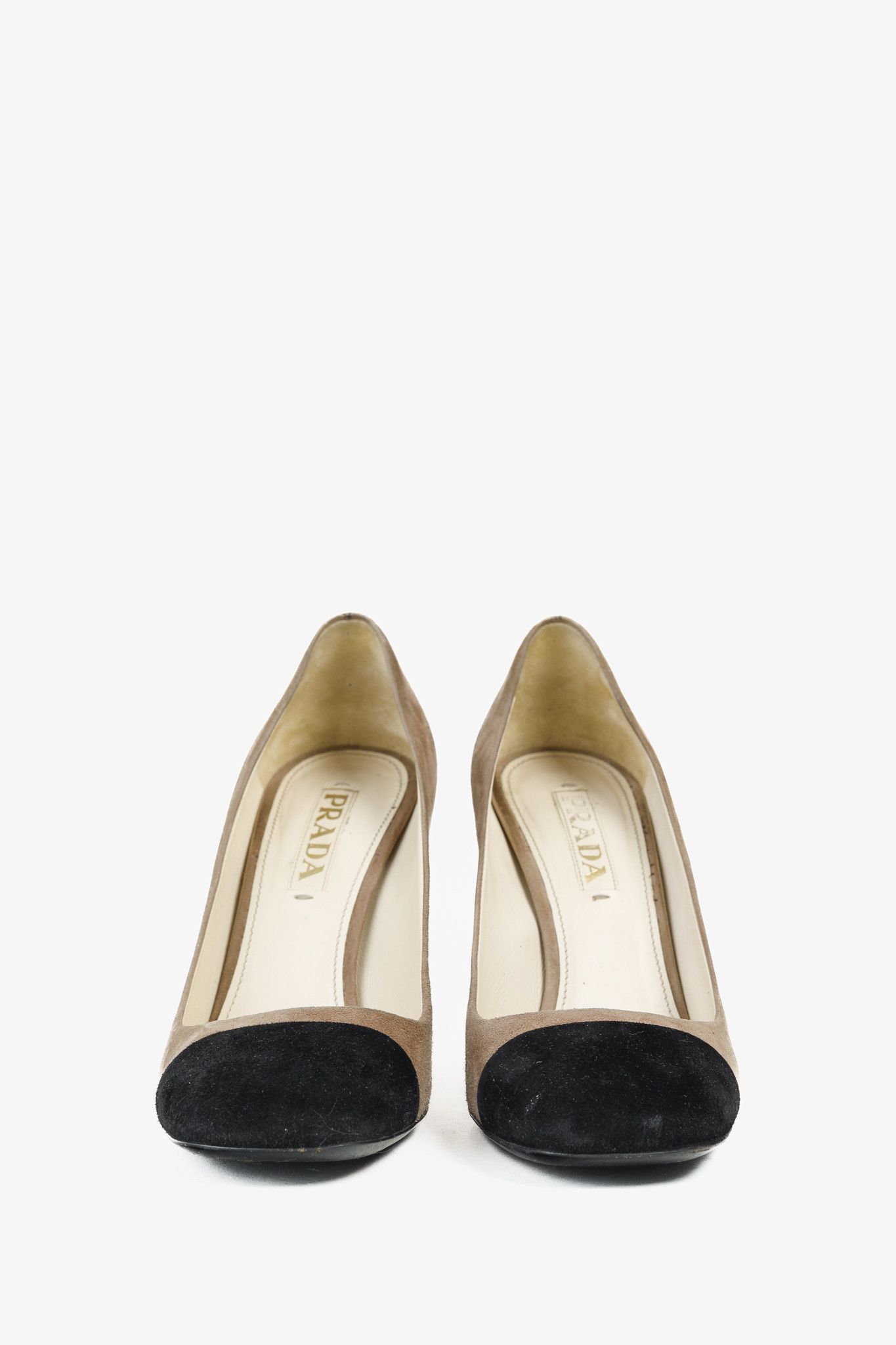 Prada Prada Taupe & Black Cap Toe Suede Pumps Size US 6.5 / IT 36.5 - 2 Thumbnail
