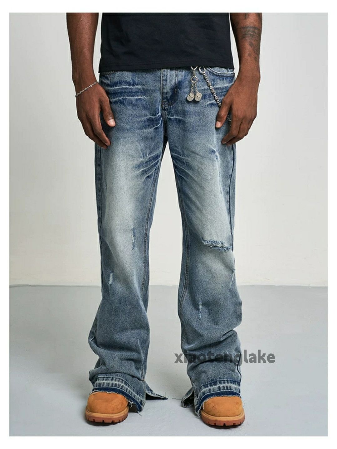 Jean × Vintage washed faded damaged ripped punk hiphop flared jeans Size US 32 / EU 48 - 5 Thumbnail