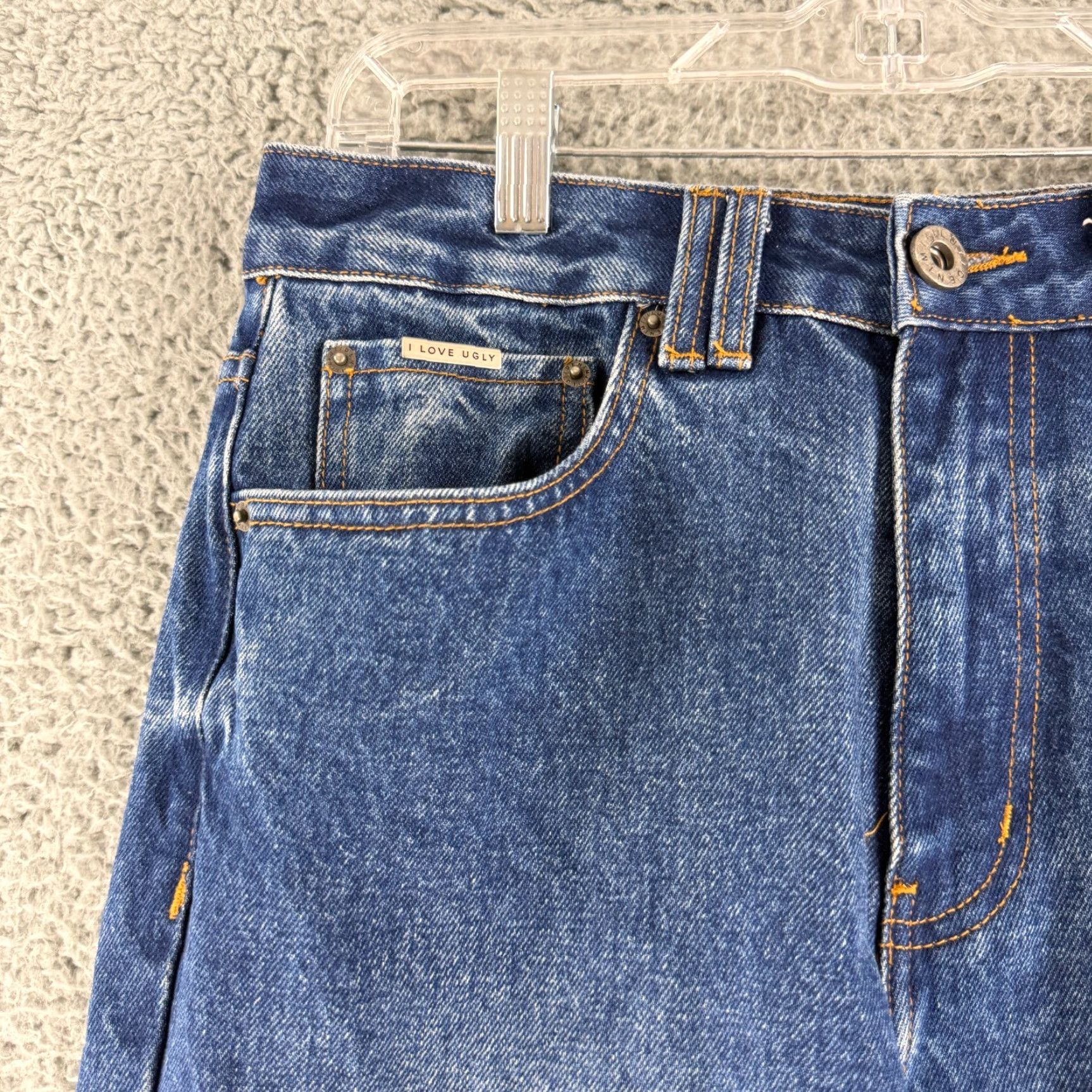 I Love Ugly I Love Ugly Hi Stranger Jeans Mens Small Blue Denim Cropped 5-Pocket 100% Cotton Jeans Regular Small Blue 90s City College Denim Cropped Mens Size US 29 - 2 Thumbnail