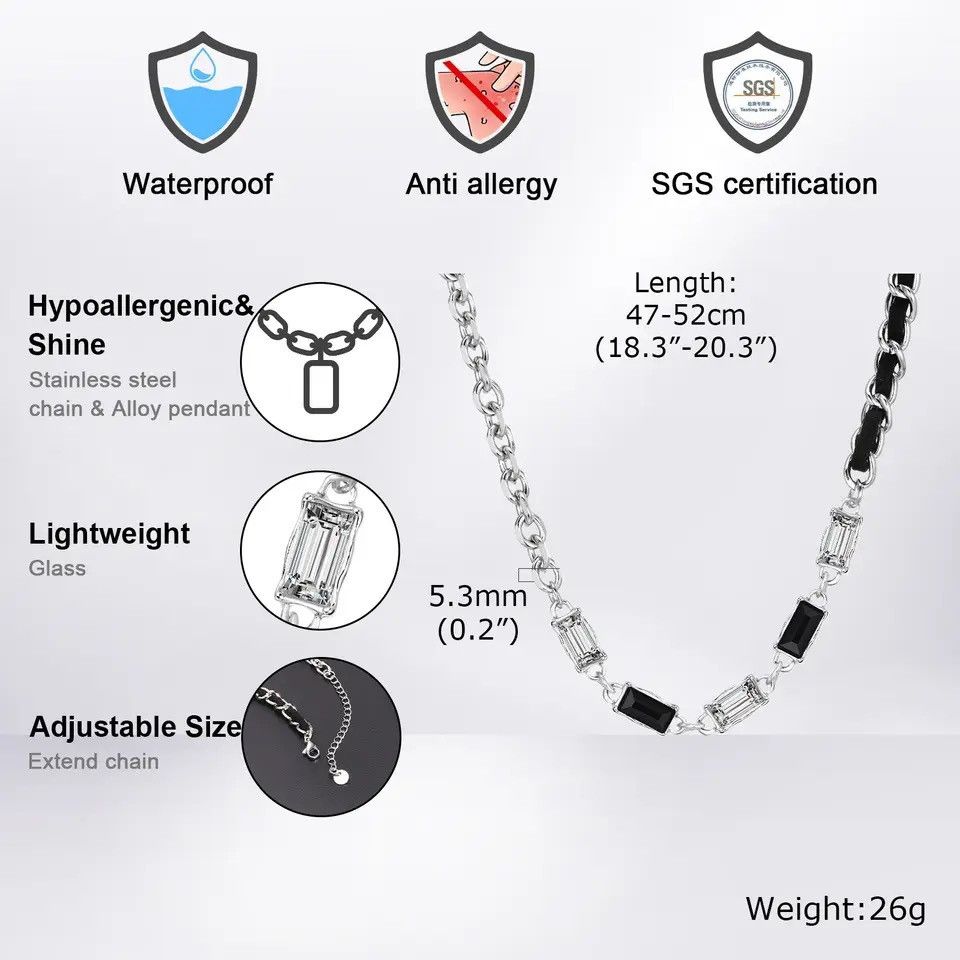 Jewelry Inlay Black White Stone Rolo Chain Collar Necklace Size ONE SIZE - 5 Thumbnail