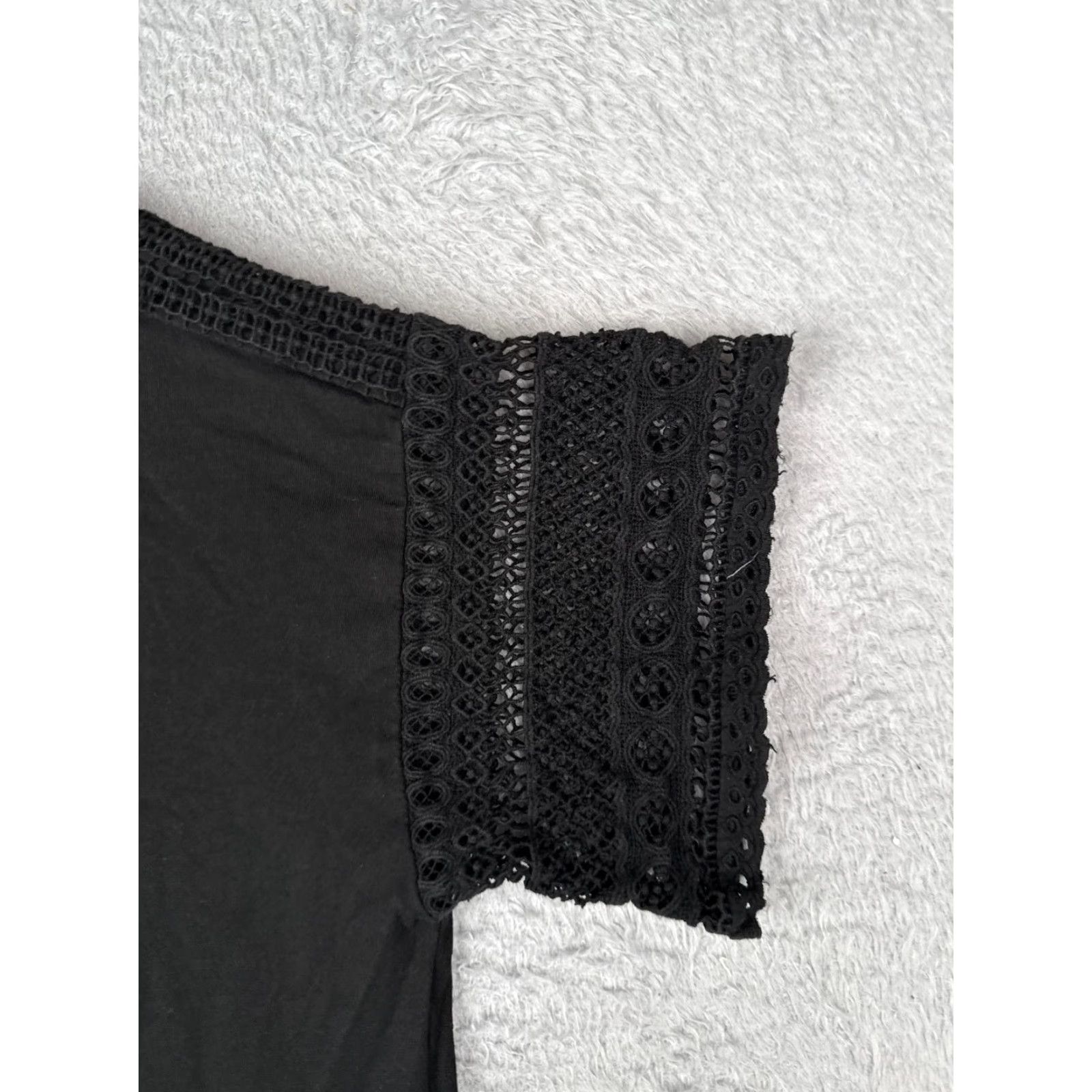 Ralph Lauren Lauren Ralph Lauren Shirt Women Medium Black Cotton Round Neck Lace Short Sleeve Basic Stretch Solid Size M / US 6-8 / IT 42-44 - 2 Thumbnail