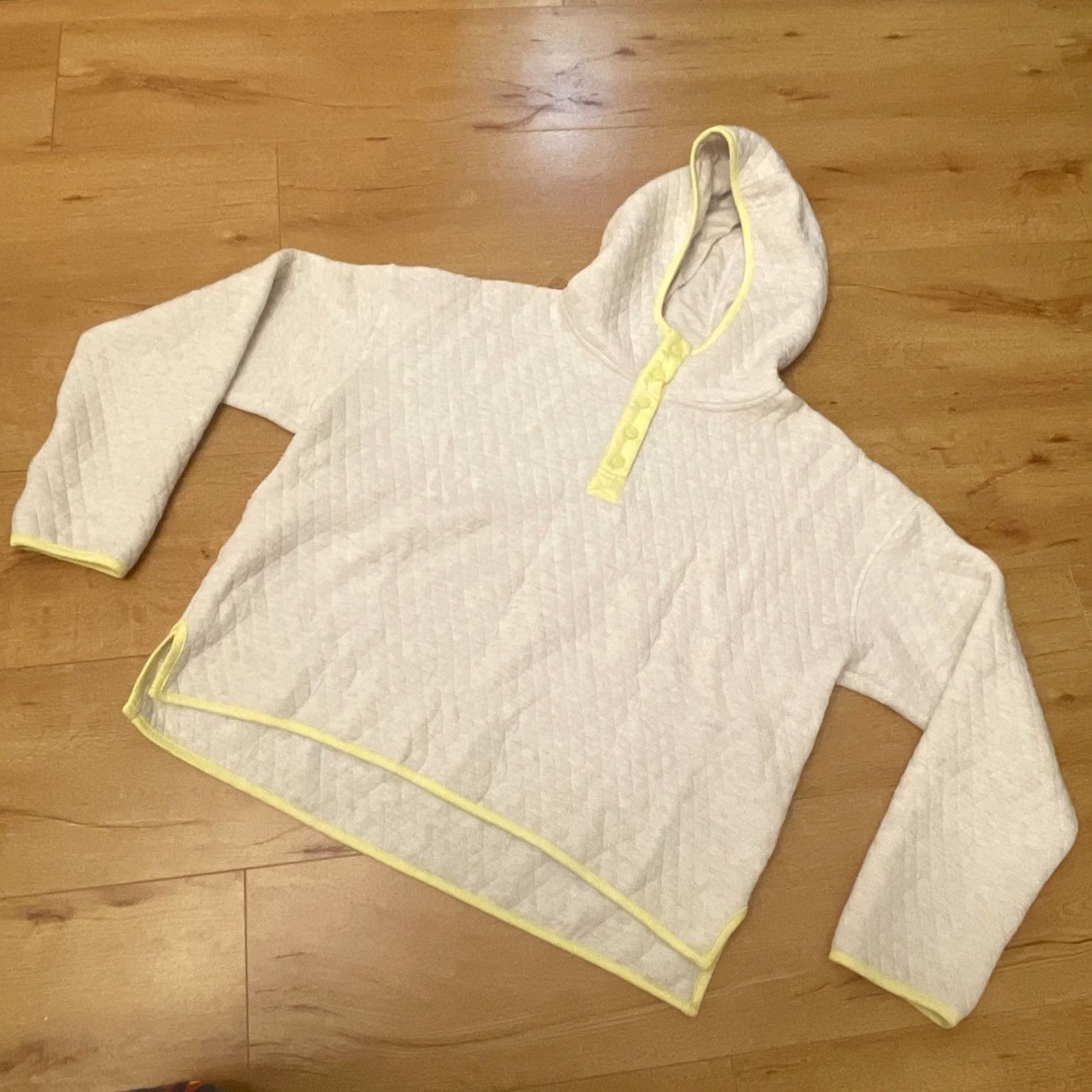 Marine Layer Marine Layer Corbet Quilted Hoodie Pullover Womens XL Cream Neon Yellow Pullover Size XL / US 12-14 / IT 48-50 - 3 Thumbnail