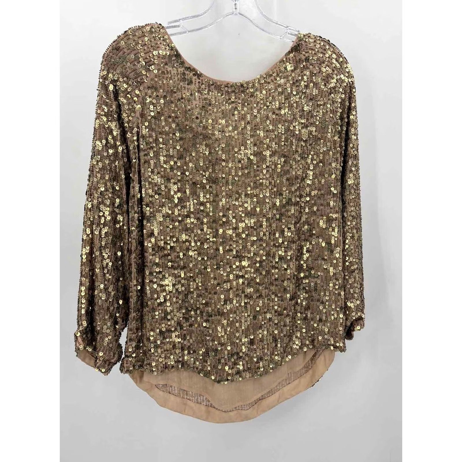 Vince Vince Sequin Blouse Large Gold Long Sleeve Pre-Owned Size Size L / US 10 / IT 46 - 2 Thumbnail
