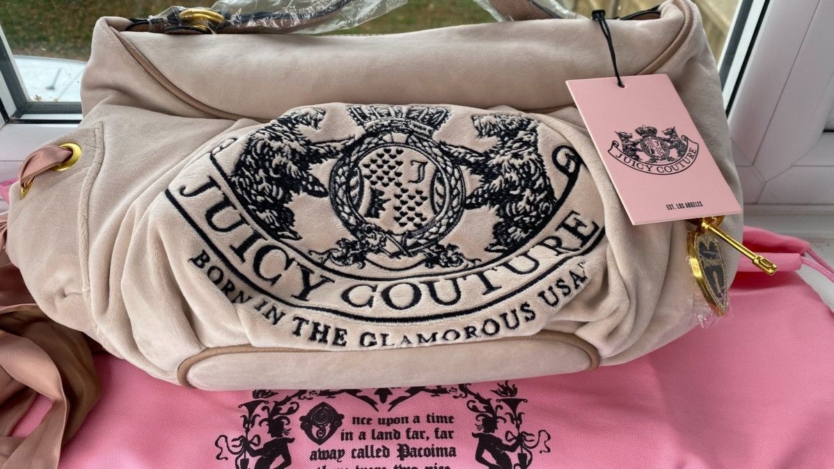 Juicy Couture Juicy Couture Dark Sand Crest Velour Hobo Bag Size ONE SIZE - 4 Thumbnail