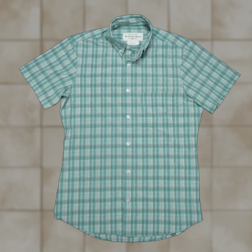 Mizzen+Main Mizzen+Main Shirt Mens Small Blue Green Performance Trim Fit Plaid Short Sleeve Button-Up Size US S / EU 44-46 / 1 - 1 Thumbnail