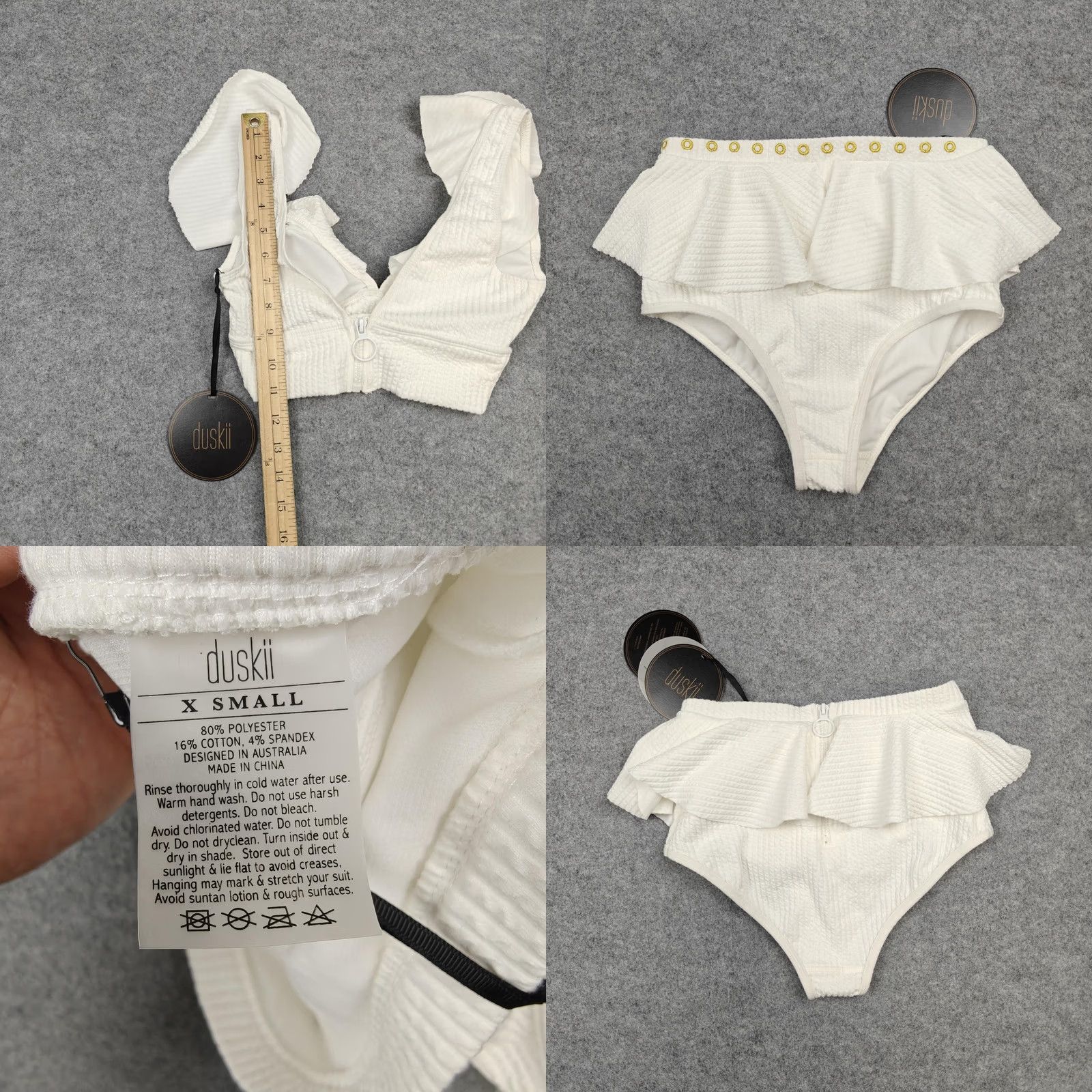 Vintage Duskii Bikini Swimsuit Womens XS White Sunrise Ruffle High-Waisted 2PC New Size ONE SIZE - 8 Thumbnail