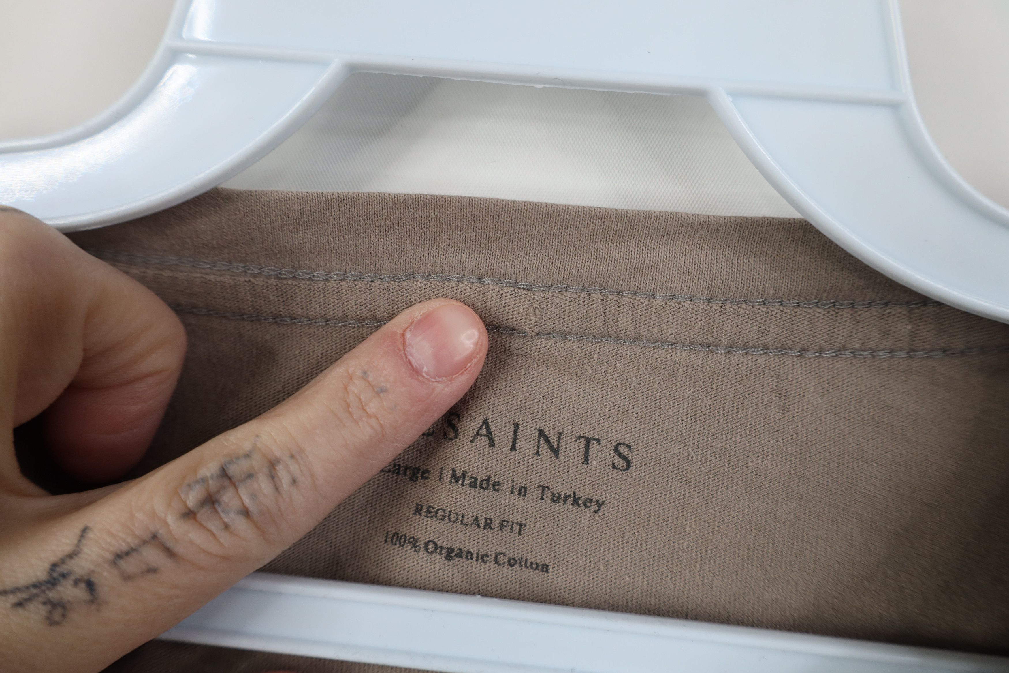Allsaints Allsaints Organic Cotton Shot Sleeve T-Shirt Beige Size US L / EU 52-54 / 3 - 6 Thumbnail