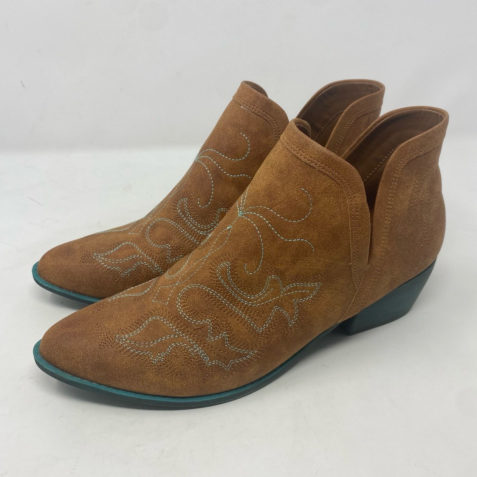 Other Jolimall Cognac Brown Faux Leather with Teal Heels Western 9 Size US 9 / IT 39 - 1 Thumbnail
