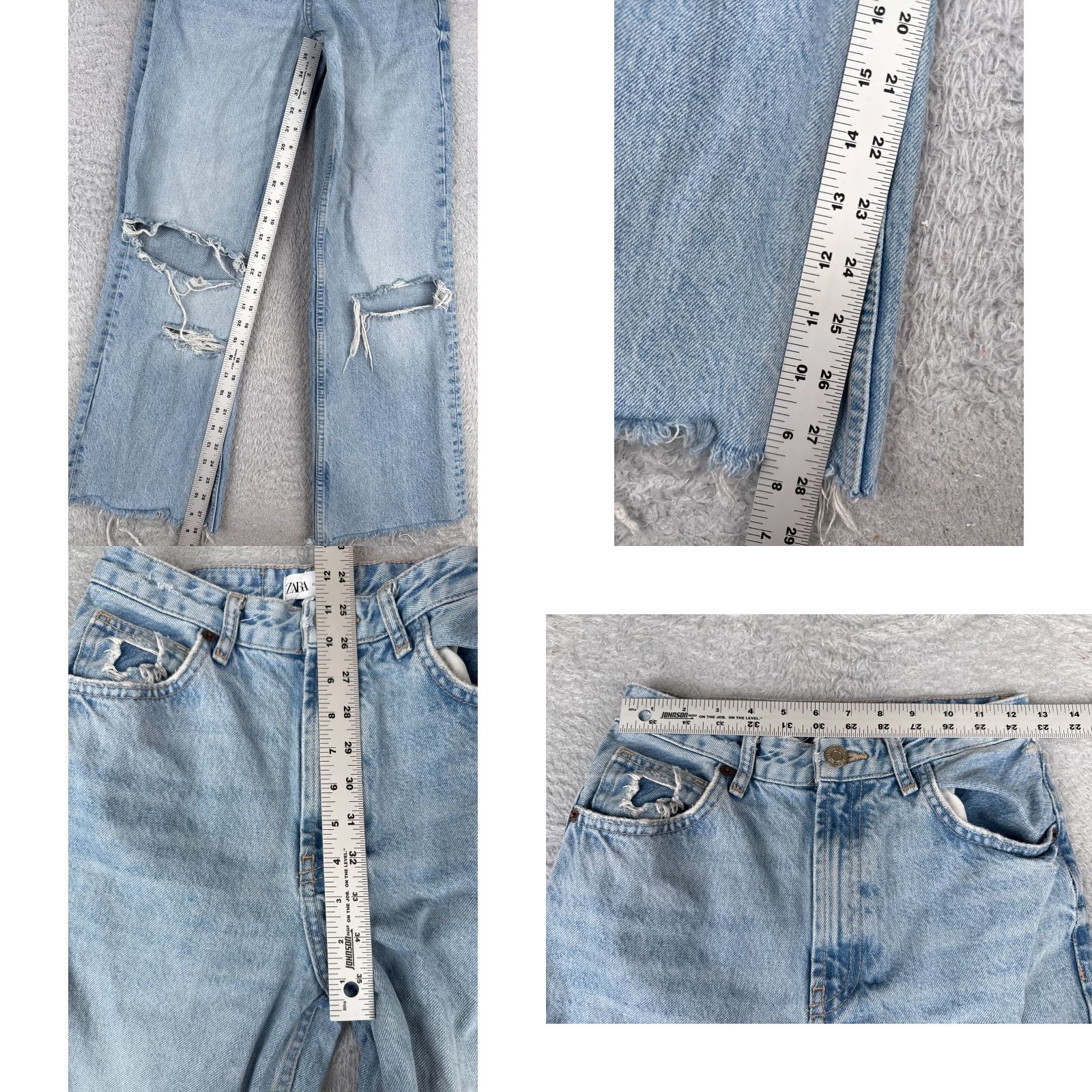 Zara Zara Jeans Women 4 Blue Wide-Leg High Rise Distressed Cotton Blend Raw Hem 25x28 Denim Trousers Casual Western 90s Mens? Size 27" / US 4 / IT 40 - 8 Thumbnail
