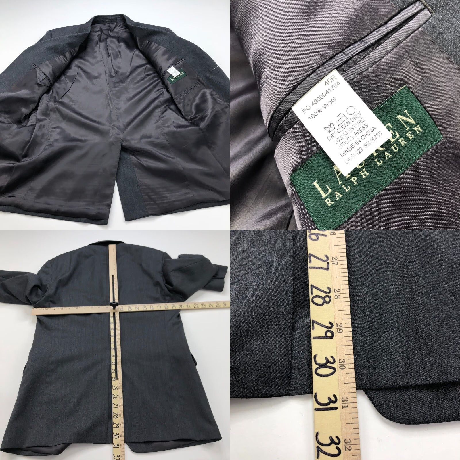 Ralph Lauren Lauren Ralph Lauren Green Label Blazer Jacket Gray 40R 100% Wool Two-Button Notch Lapel Wool Blazer Men's Casual Business Formal Wedding Vintage: No Size 40R - 8 Thumbnail