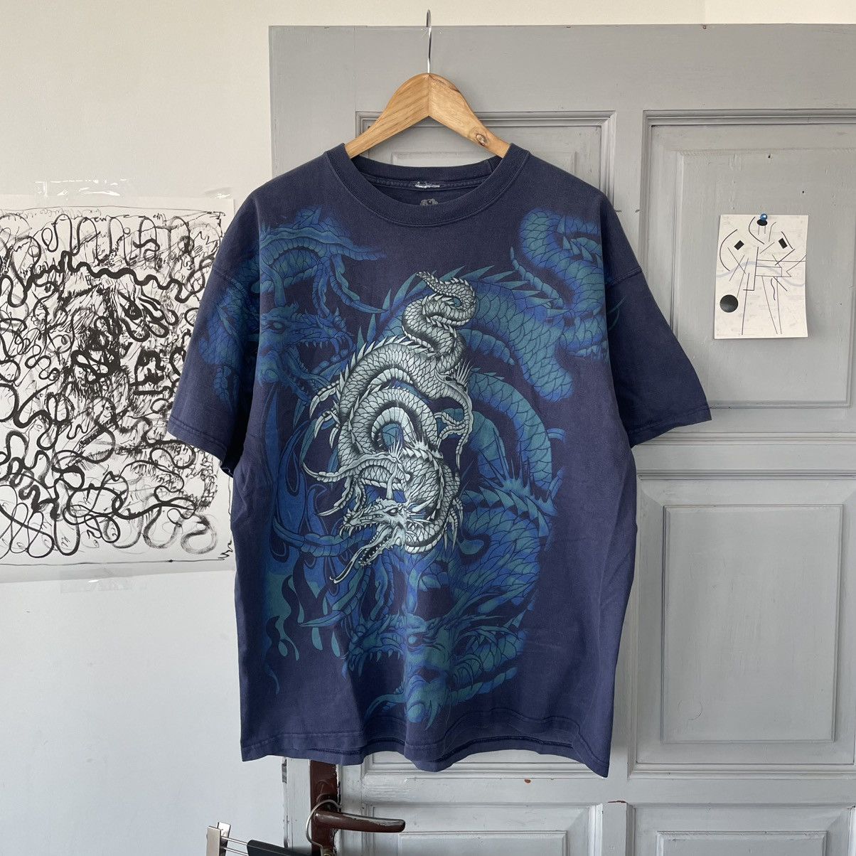 Japanese Brand × Vintage Vintage Dragon Japanese T-shirt Blue size XL Size US XL / EU 56 / 4 - 1 Thumbnail