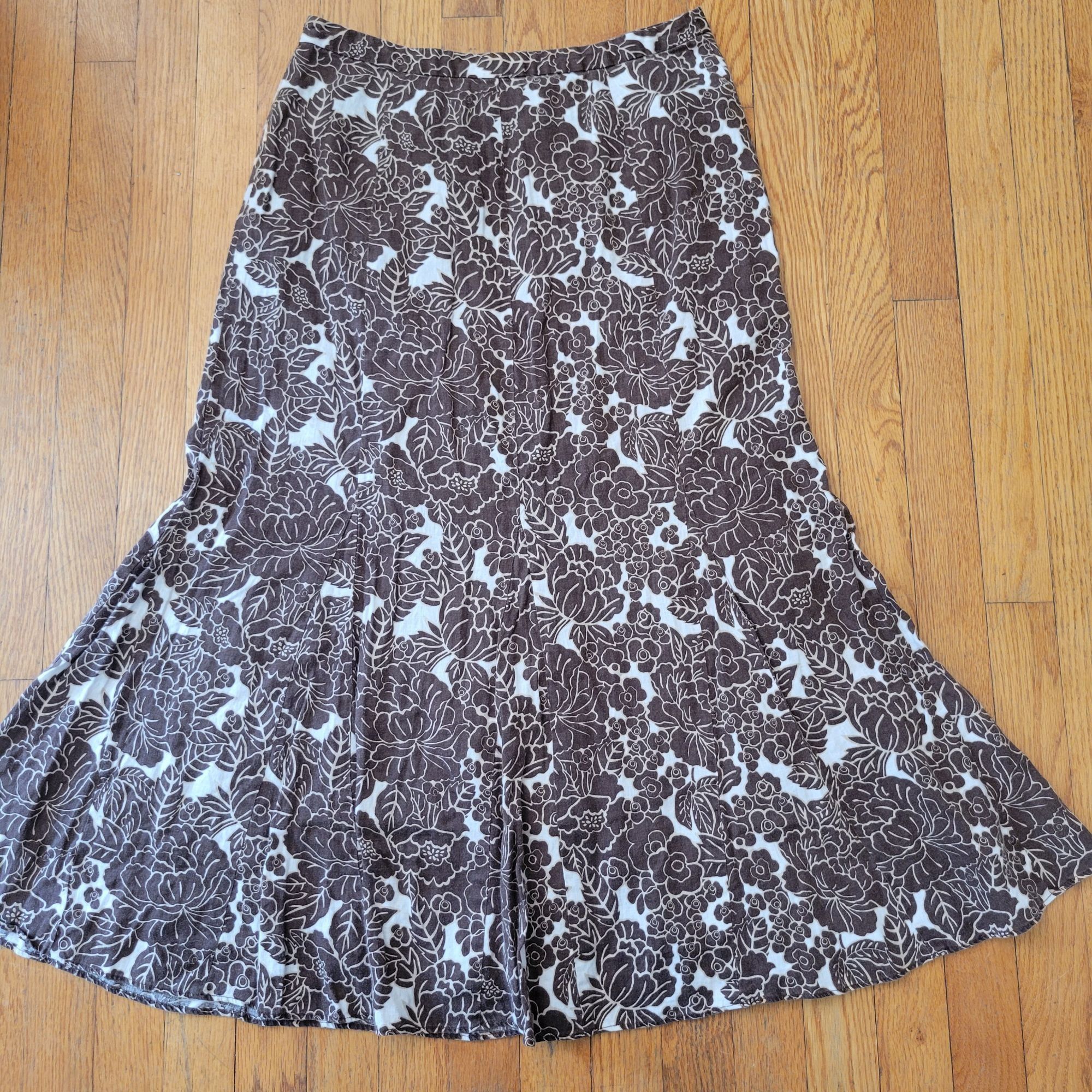 Charter Club Charter Club 8 Brown White Floral Linen A Line Flared Skirt Size 30" / US 8 / IT 44 - 1 Thumbnail